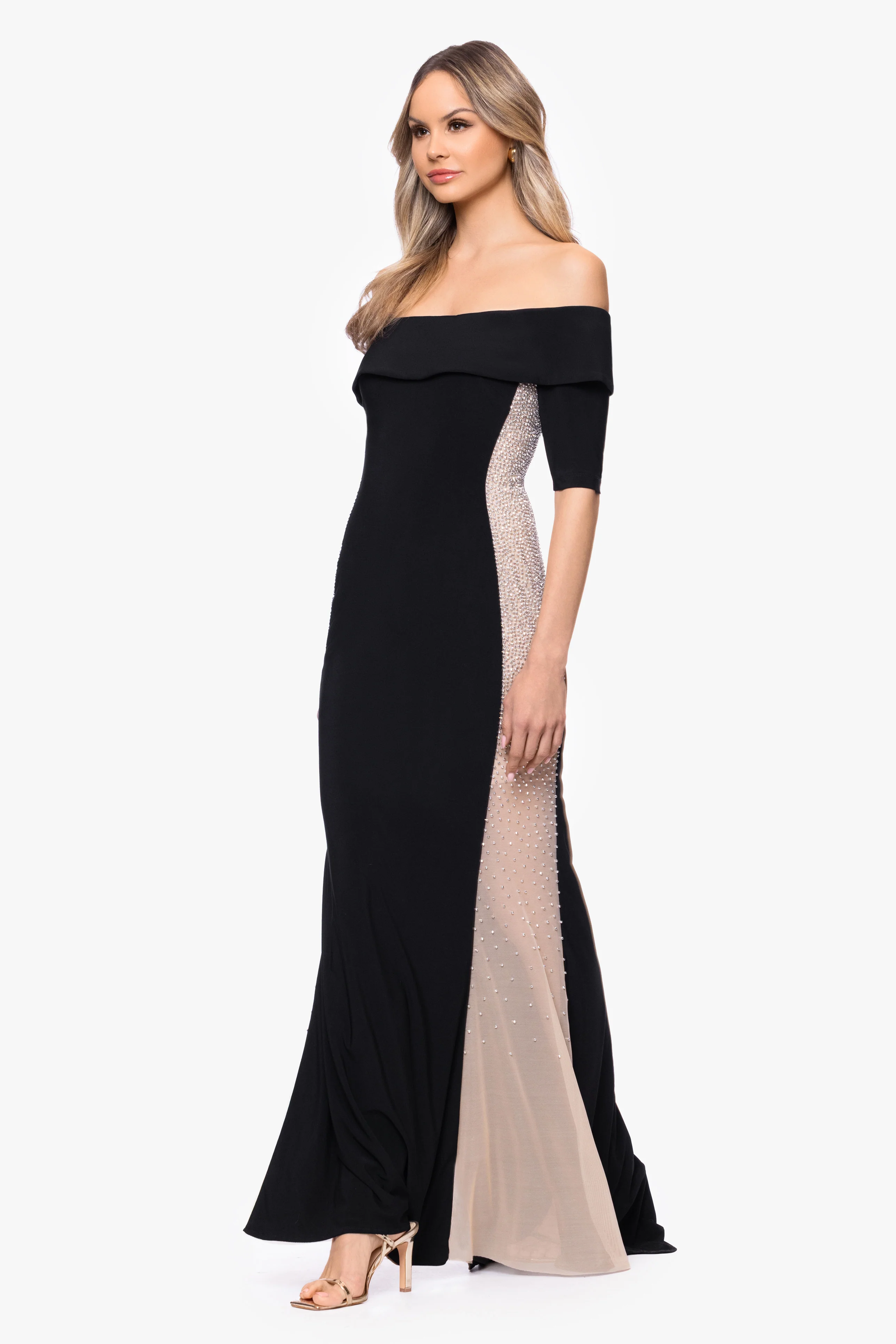 "Alice" Jersey Knit Off The Shoulder Caviar Dress - Image 4