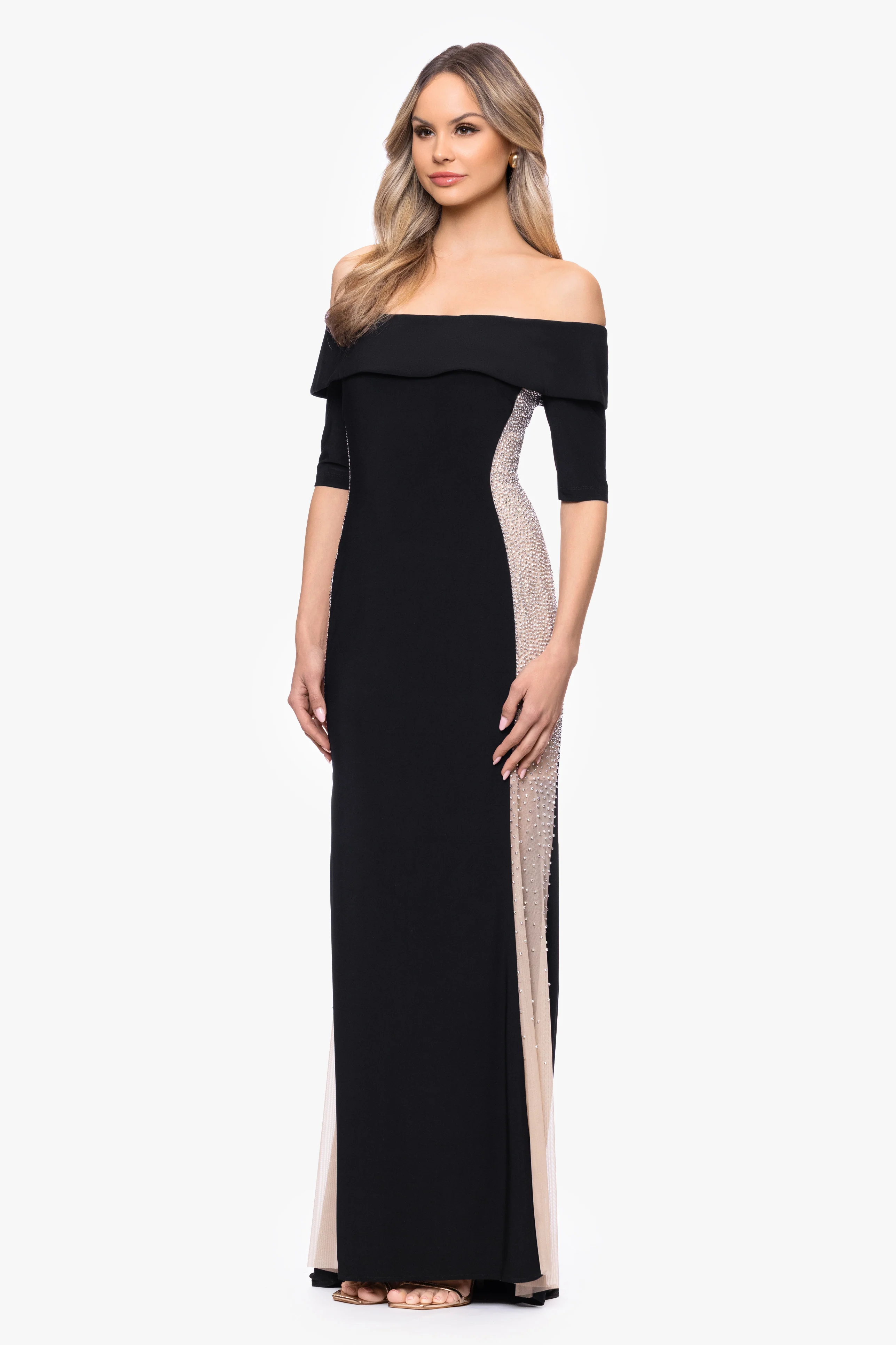 "Alice" Jersey Knit Off The Shoulder Caviar Dress - Image 5
