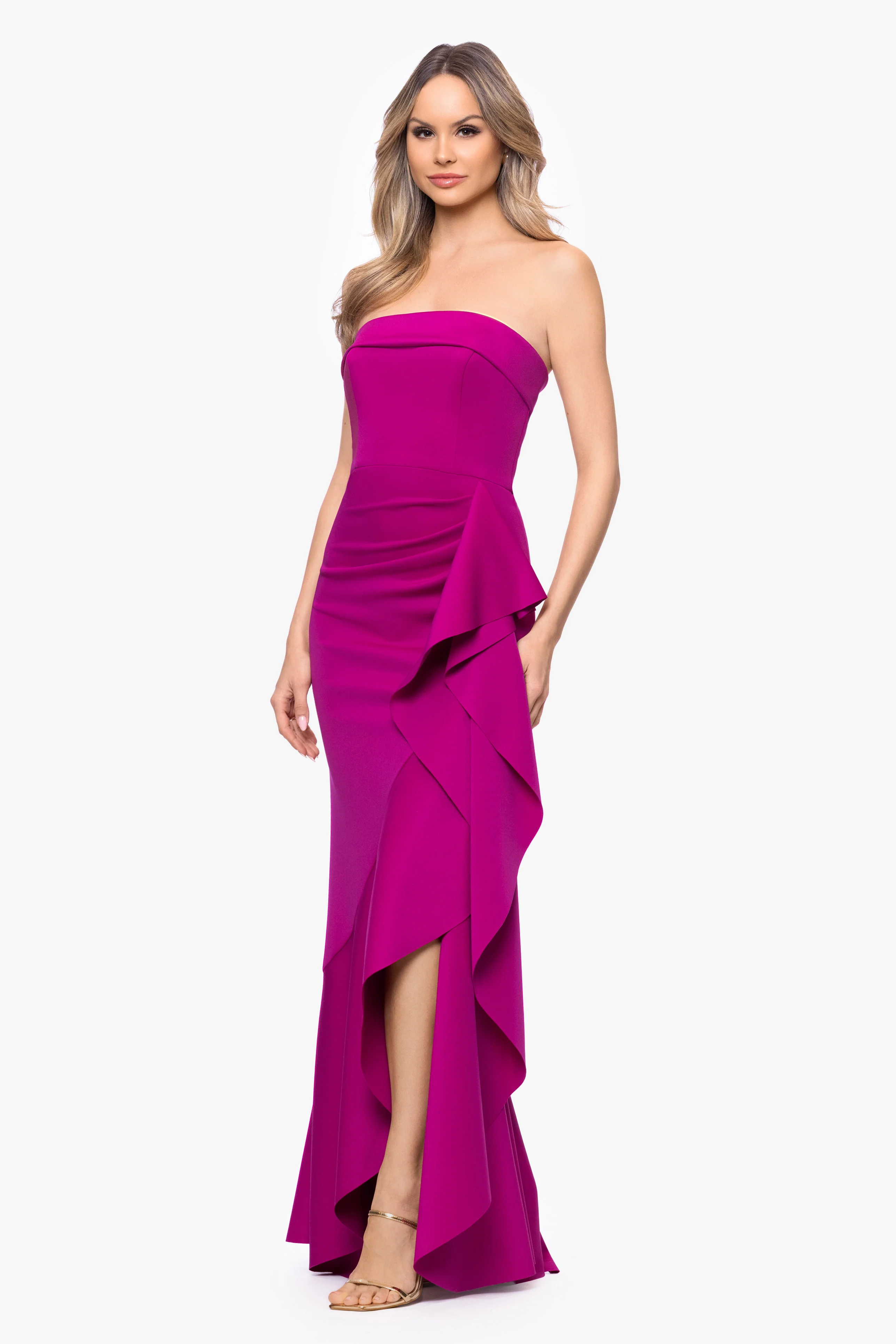 "Alicia" Techno Scuba Strapless Ruffle Dress - Image 9