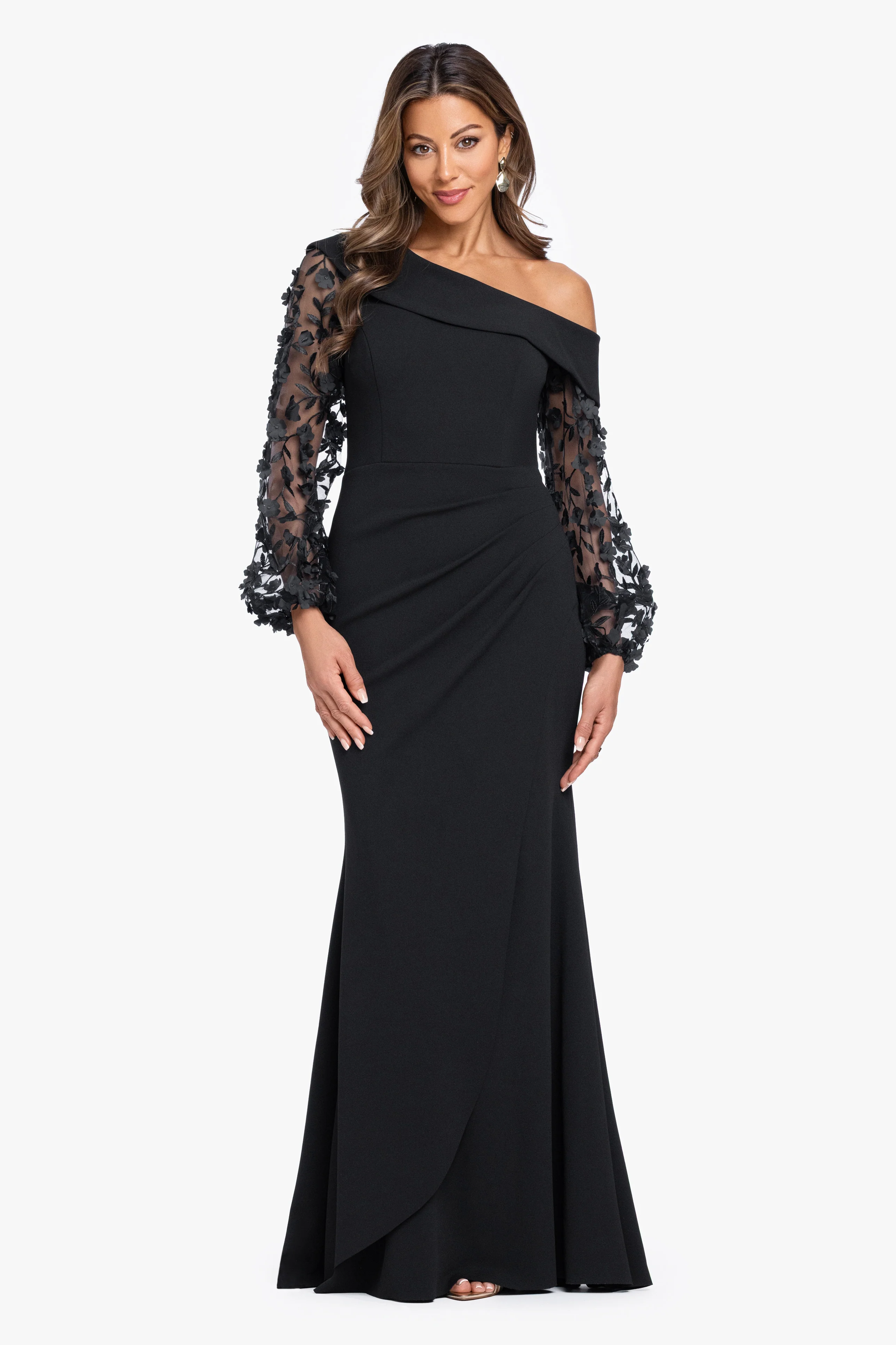 "Ariana" Scuba Crepe Off The Shoulder Long Sleeve Dress