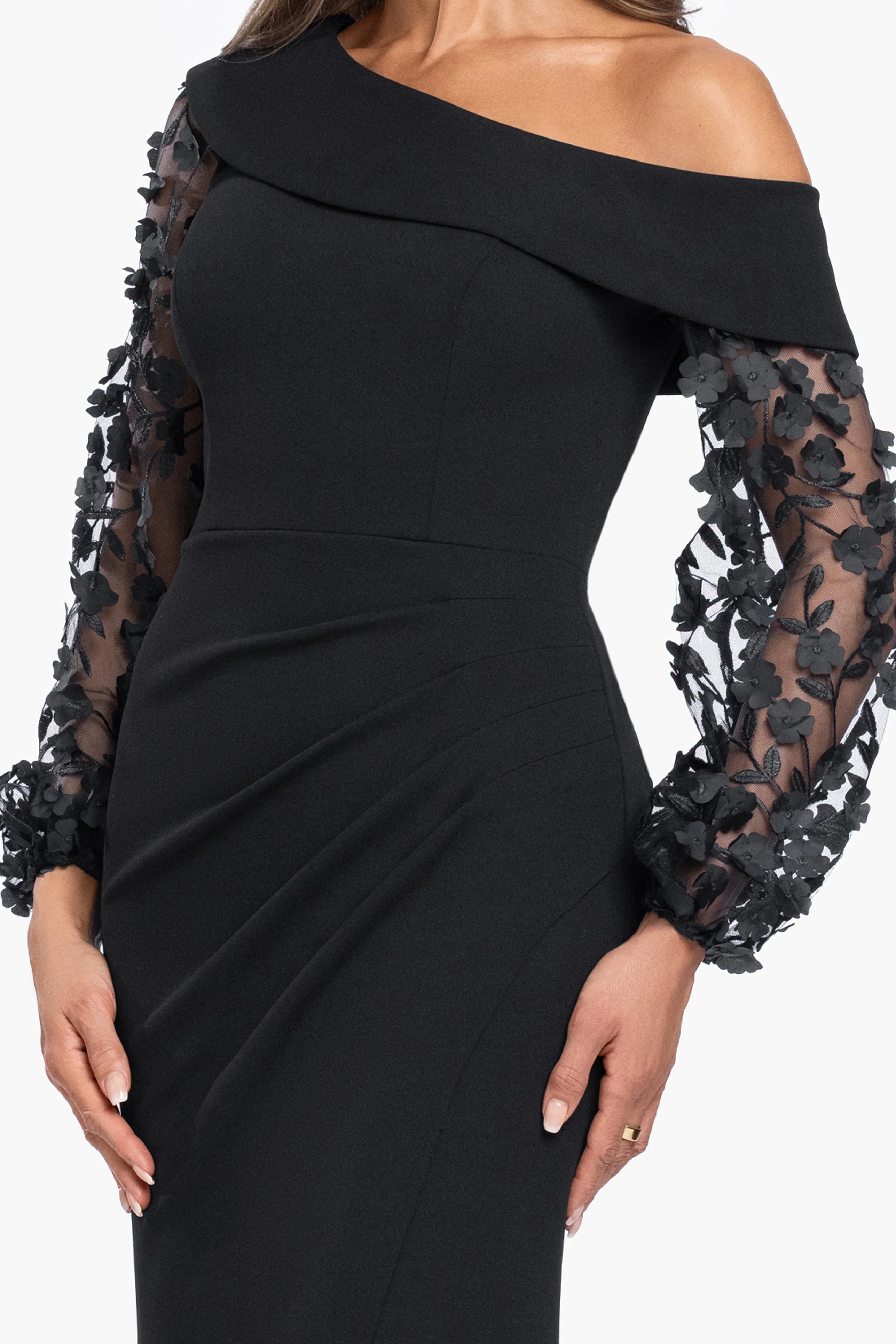 "Ariana" Scuba Crepe Off The Shoulder Long Sleeve Dress - Image 2