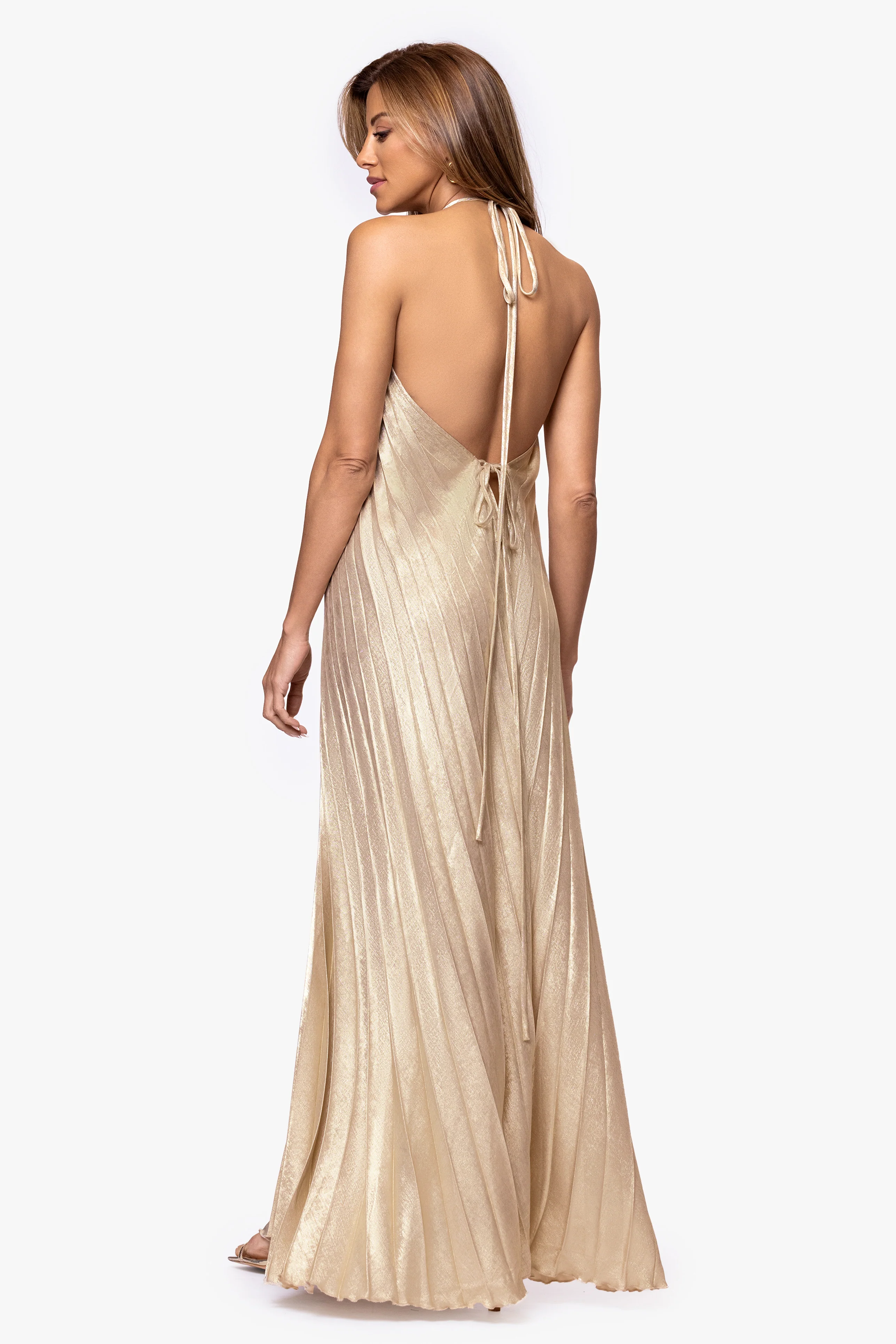 "Bailey" Metallic Halter Neck Dress - Image 4