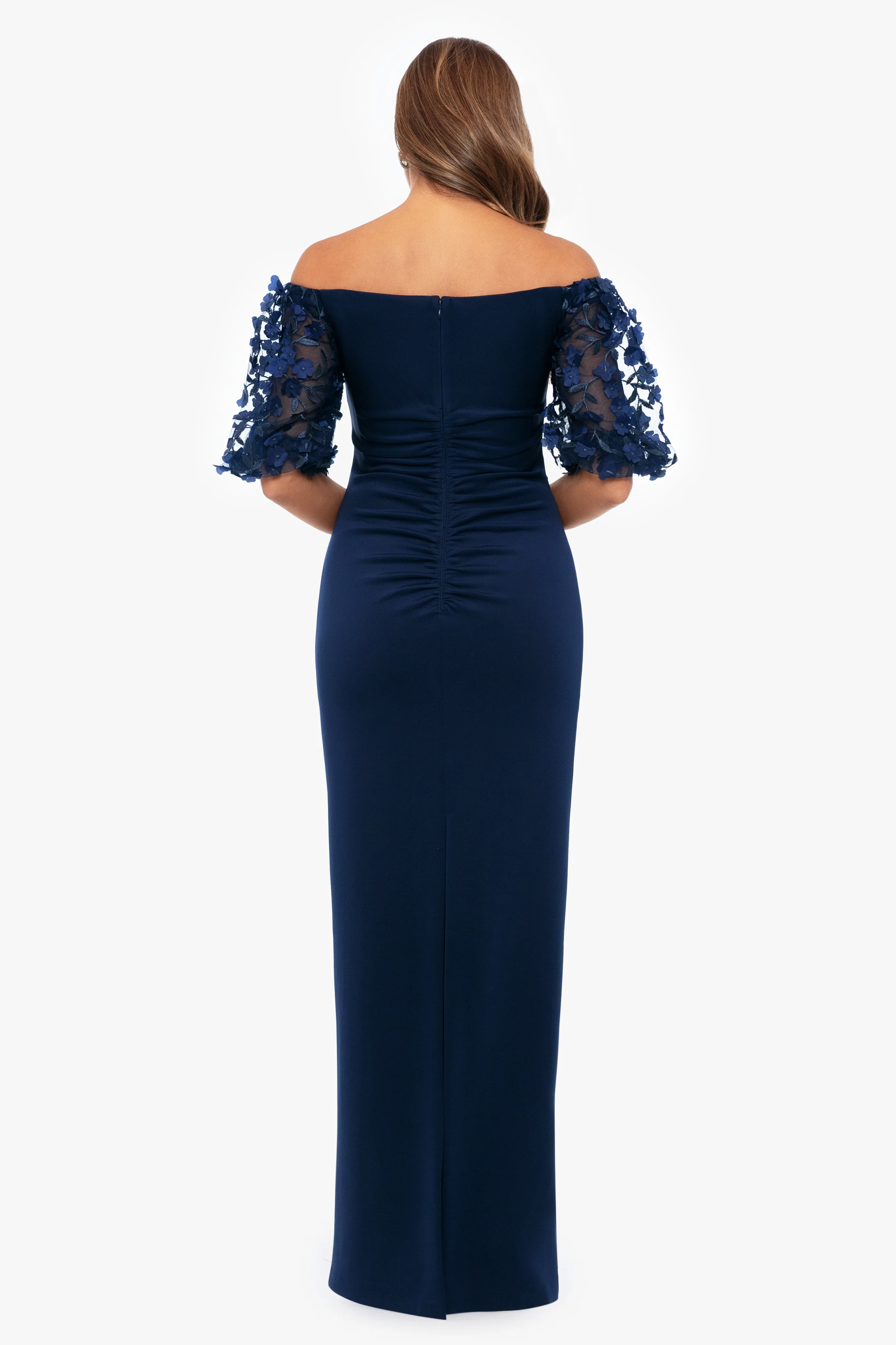 "Bernice" Techno Scuba 3D Floral Sleeve Dress - Image 3