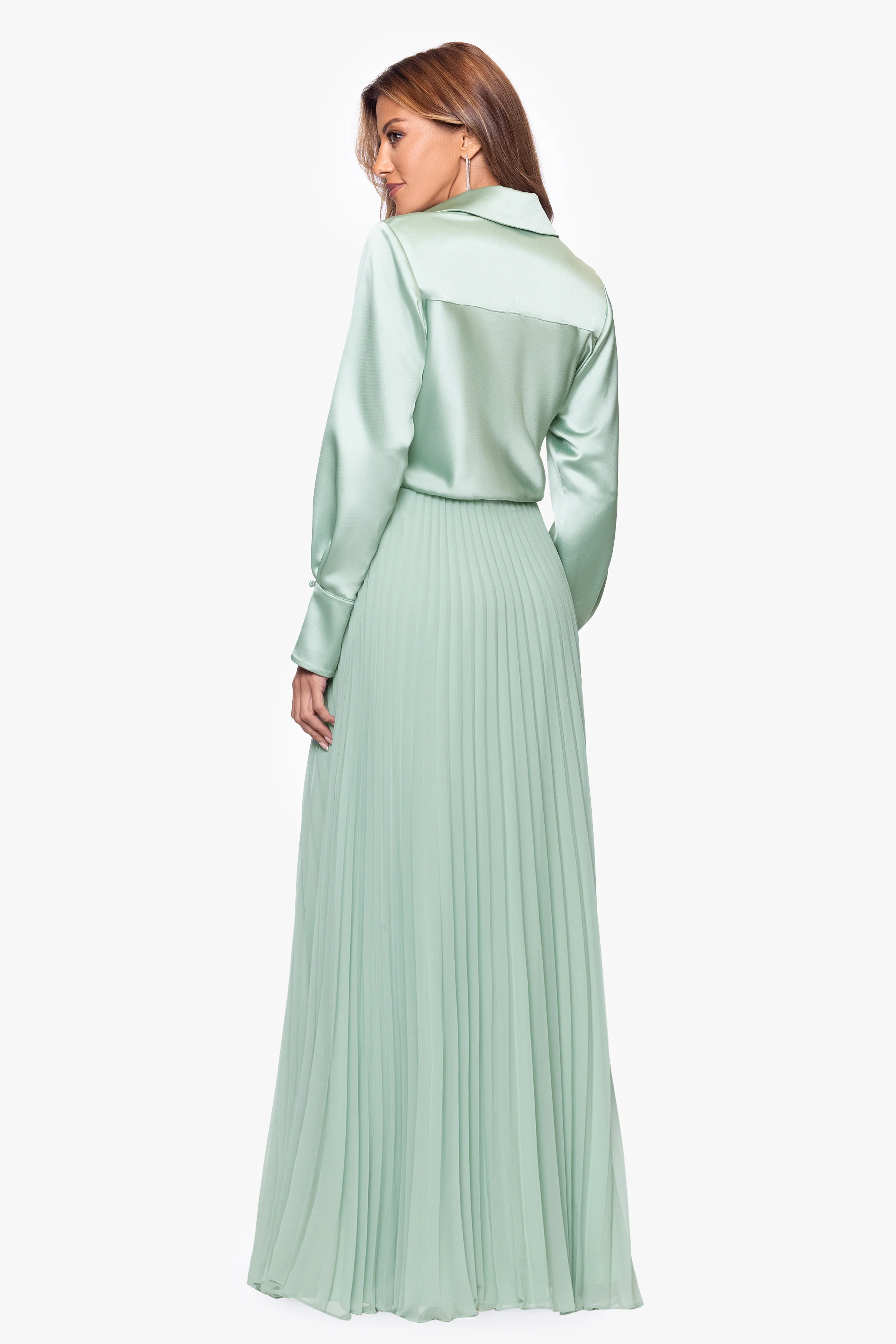 "Brooke" Satin and Chiffon Long Sleeve Dress - Image 3