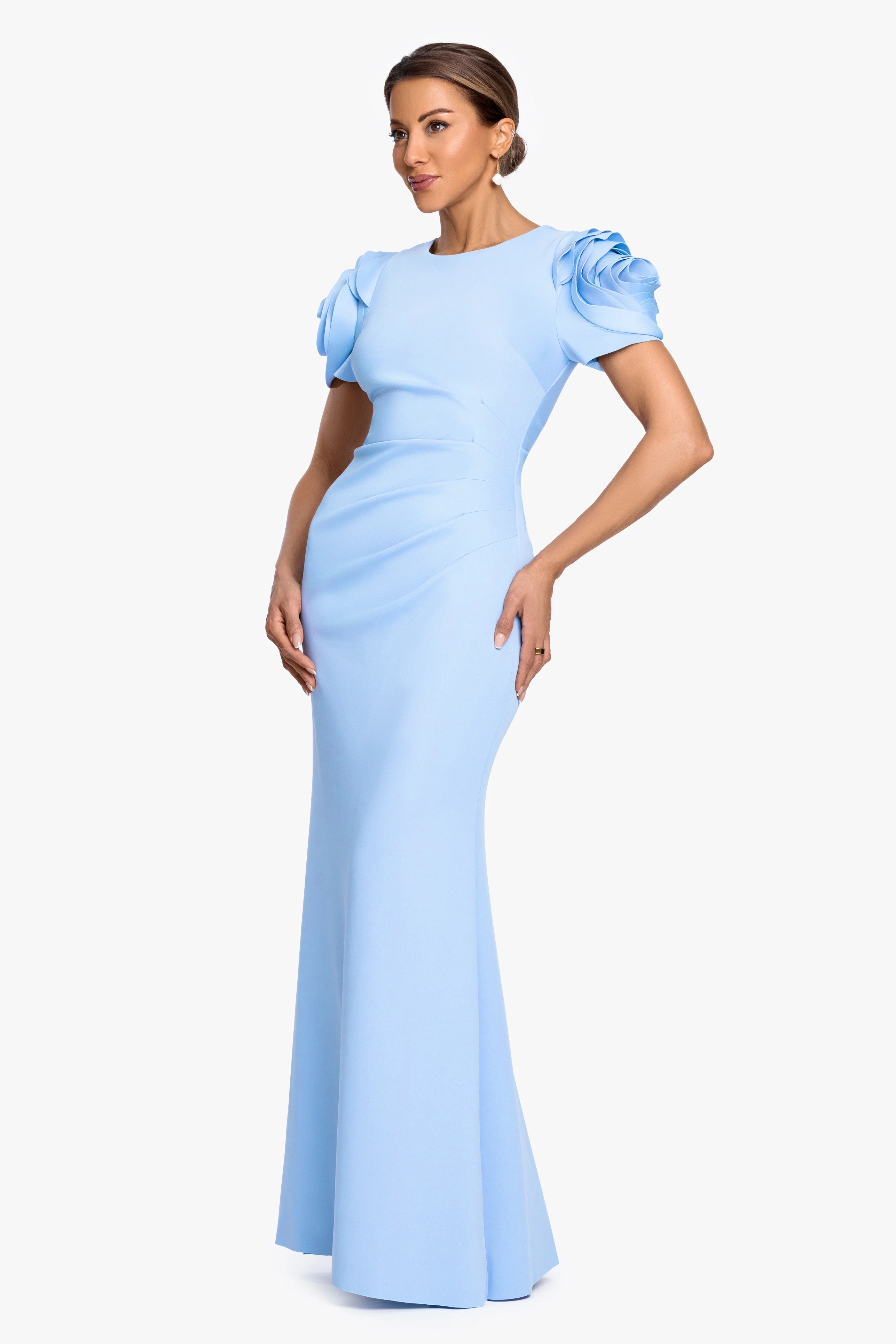 "Cami" Techno Scuba With Flower Shoulder Dress - Image 9