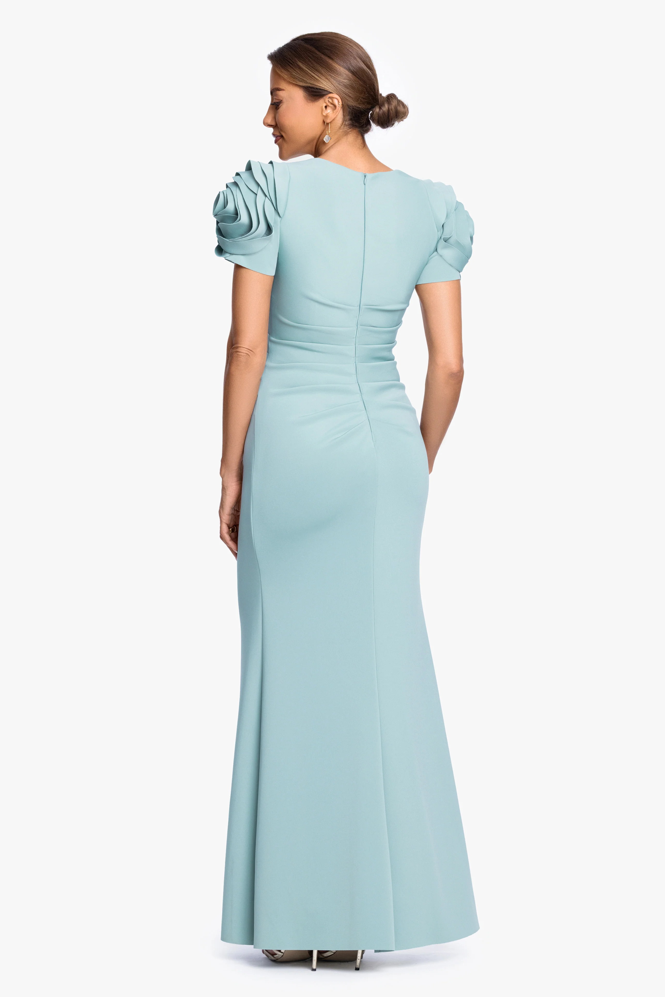 "Cami" Techno Scuba With Flower Shoulder Dress - Image 3