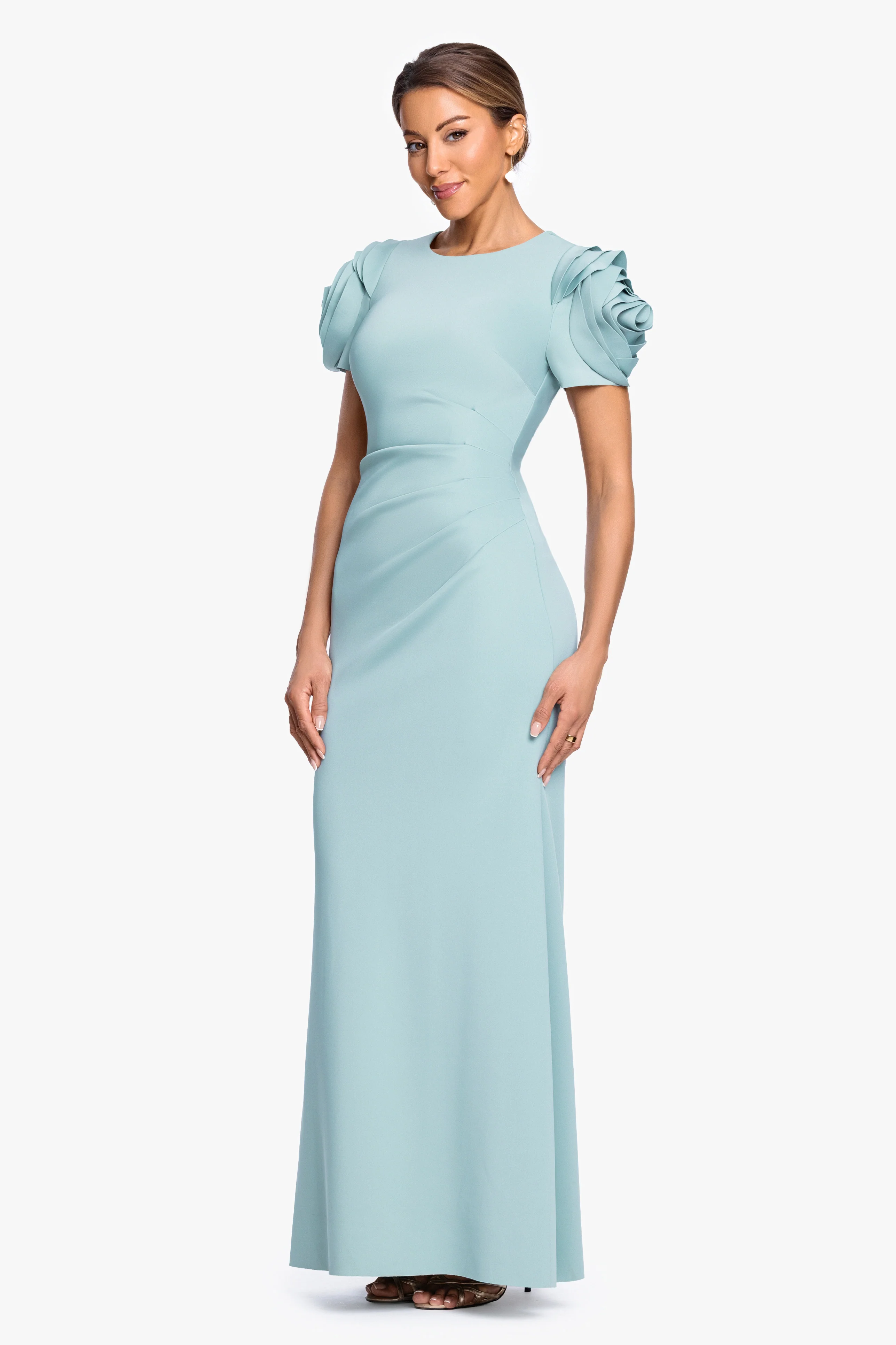 "Cami" Techno Scuba With Flower Shoulder Dress - Image 4