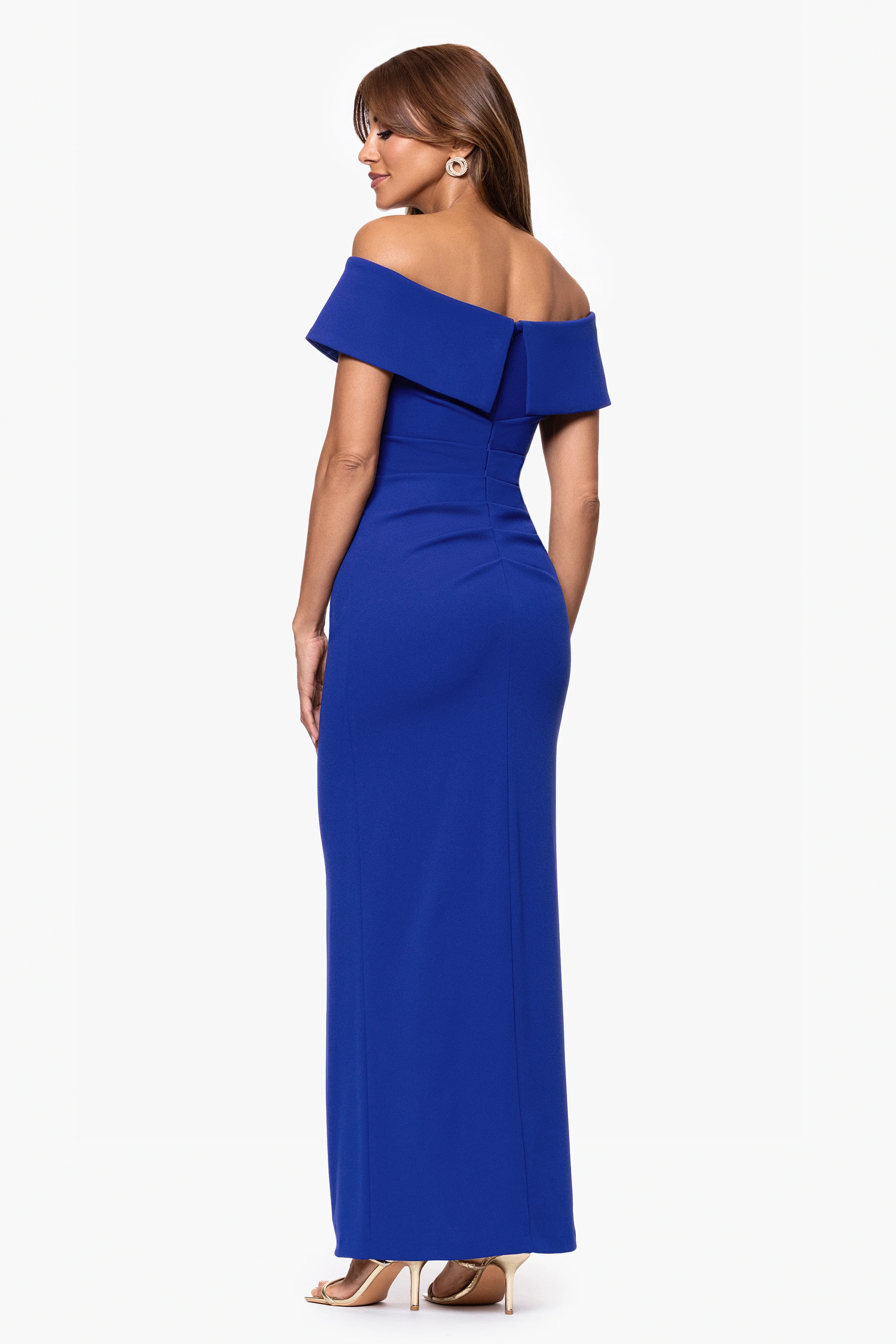 "Camila" Off the Shoulder Scuba Crepe Dress - Image 3