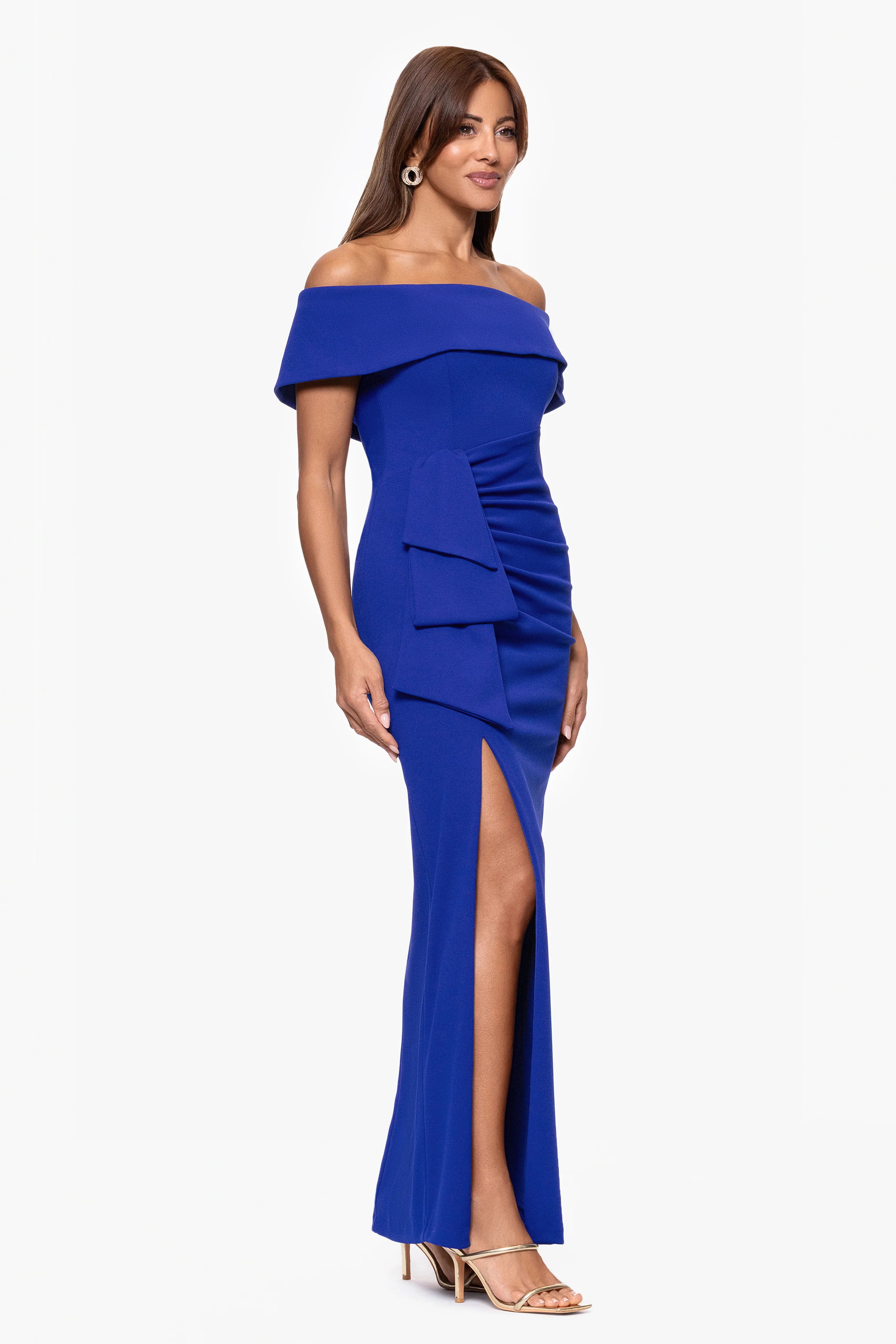"Camila" Off the Shoulder Scuba Crepe Dress - Image 4