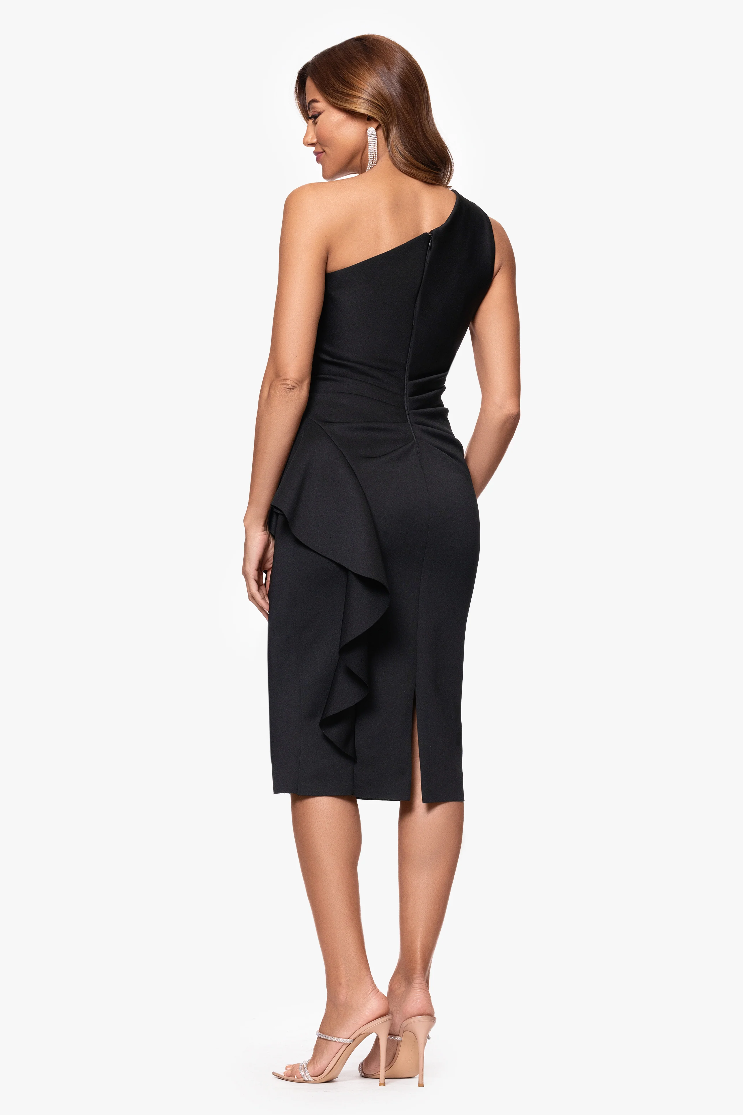 "Carrie" Techno Scuba One Shoulder Ruffle Dress - Image 3