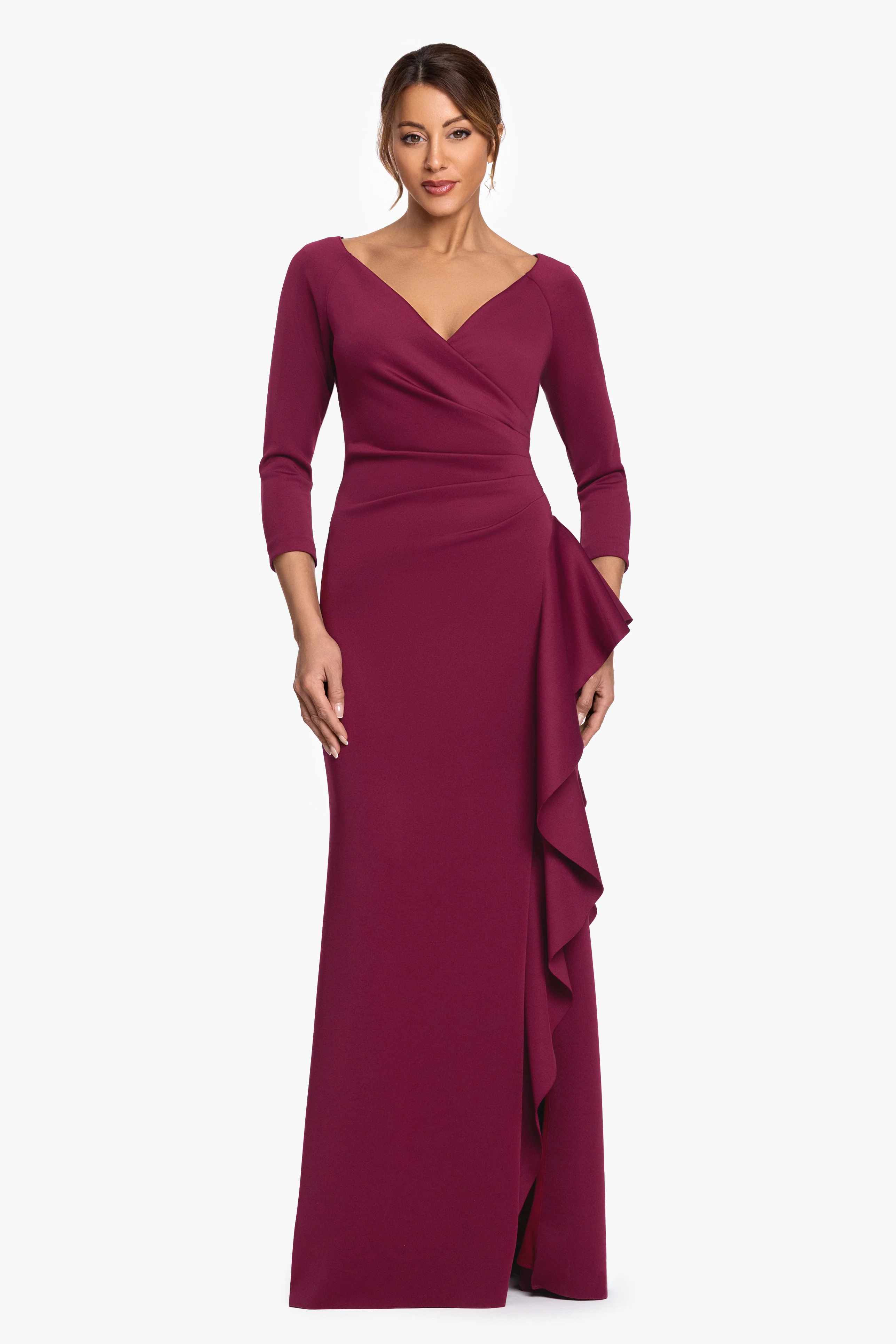 "Clarissa" Techno Scuba Long Sleeve Ruffle Dress