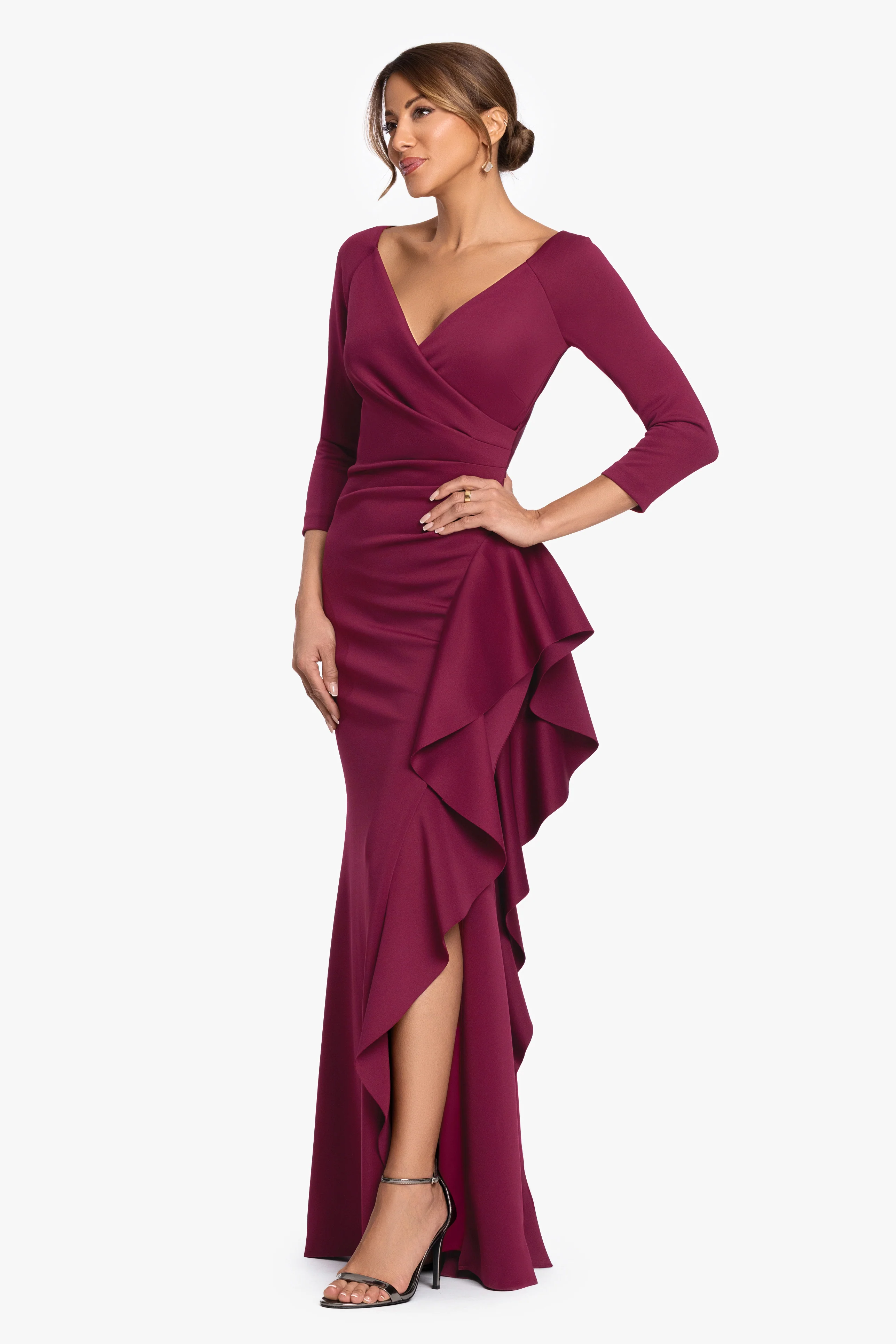 "Clarissa" Techno Scuba Long Sleeve Ruffle Dress - Image 4
