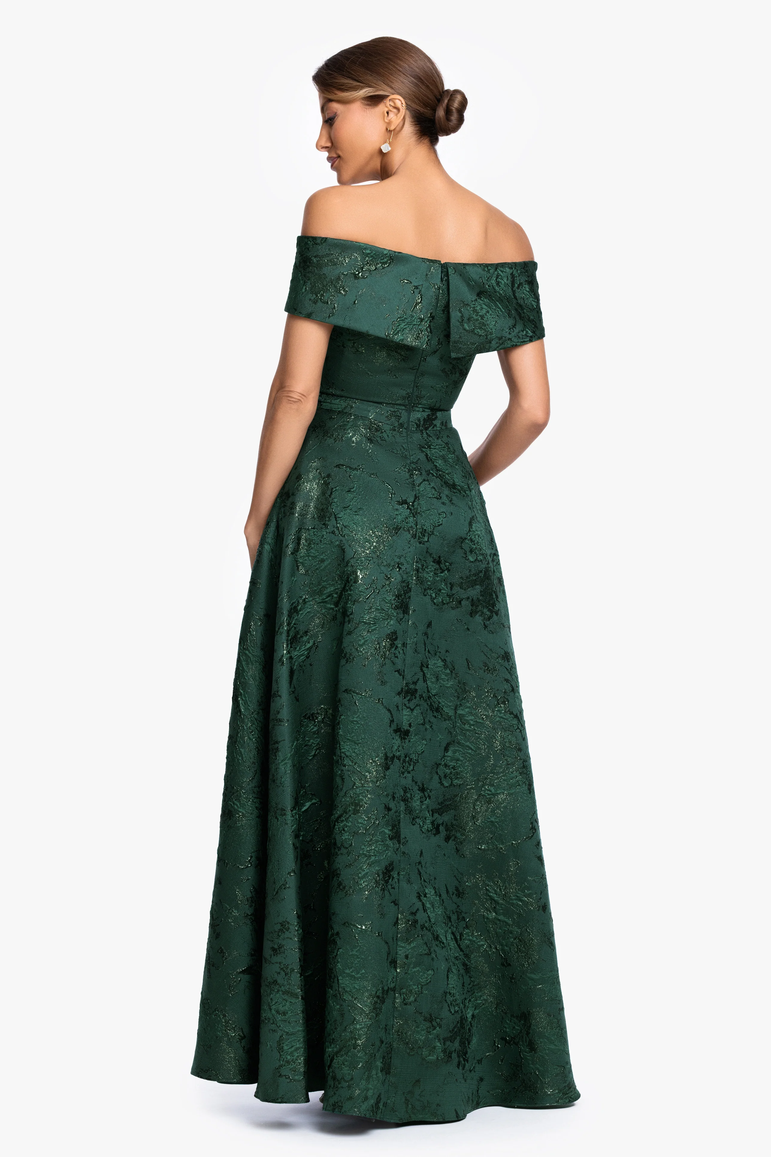 "Daphne" Brocade Off Shoulder Dress - Image 3