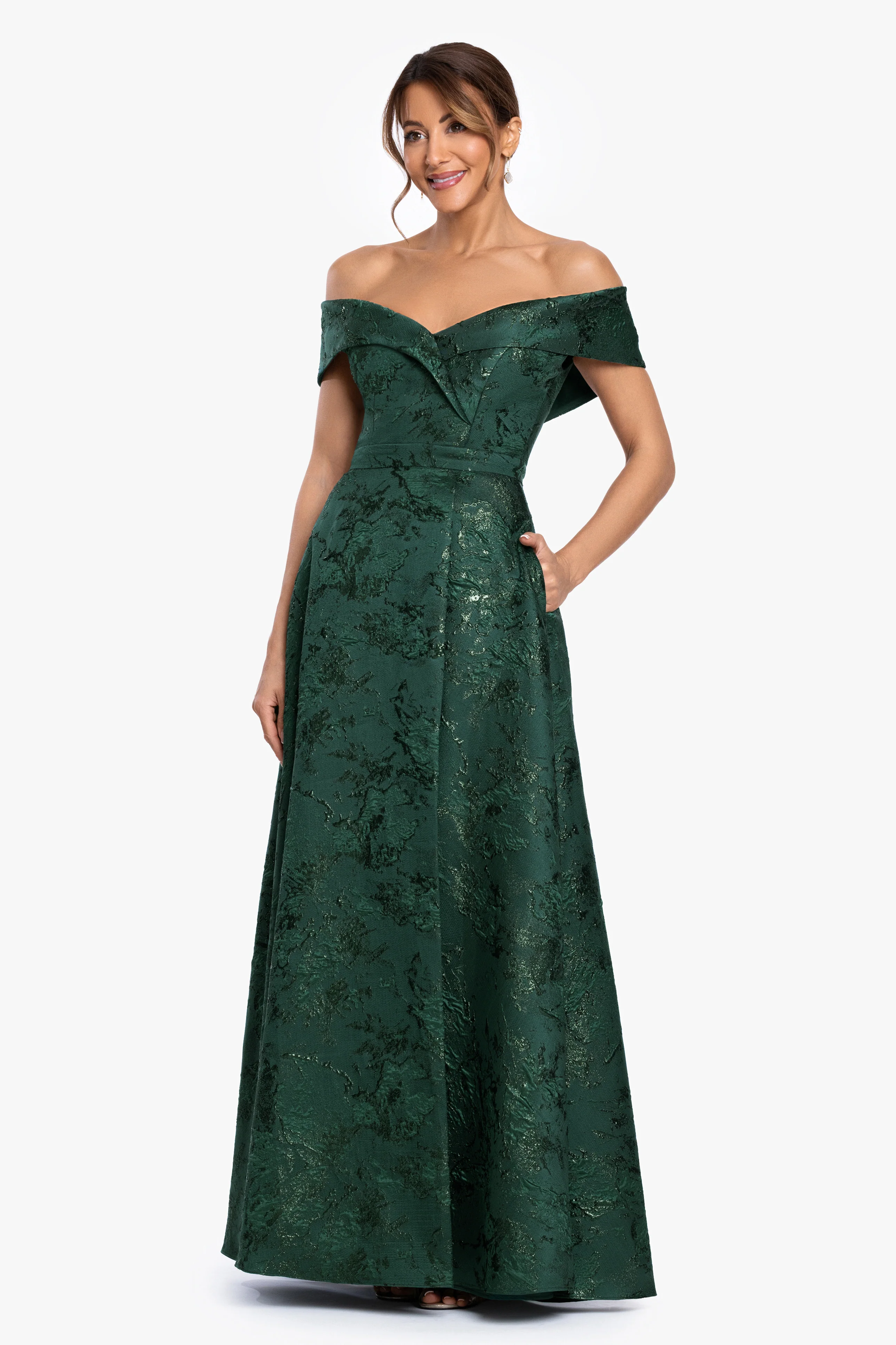 "Daphne" Brocade Off Shoulder Dress - Image 4