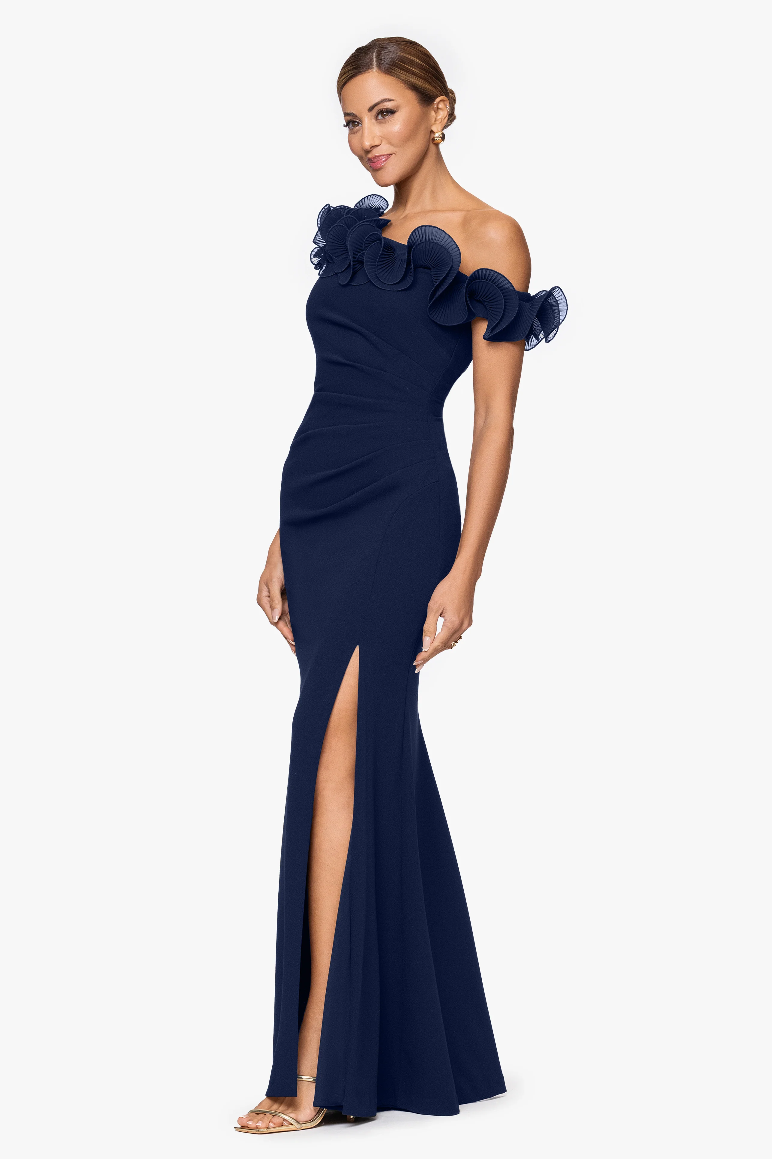 "Delilah" Scuba Crepe Drop Shoulder Chiffon Ruffle Dress - Image 9