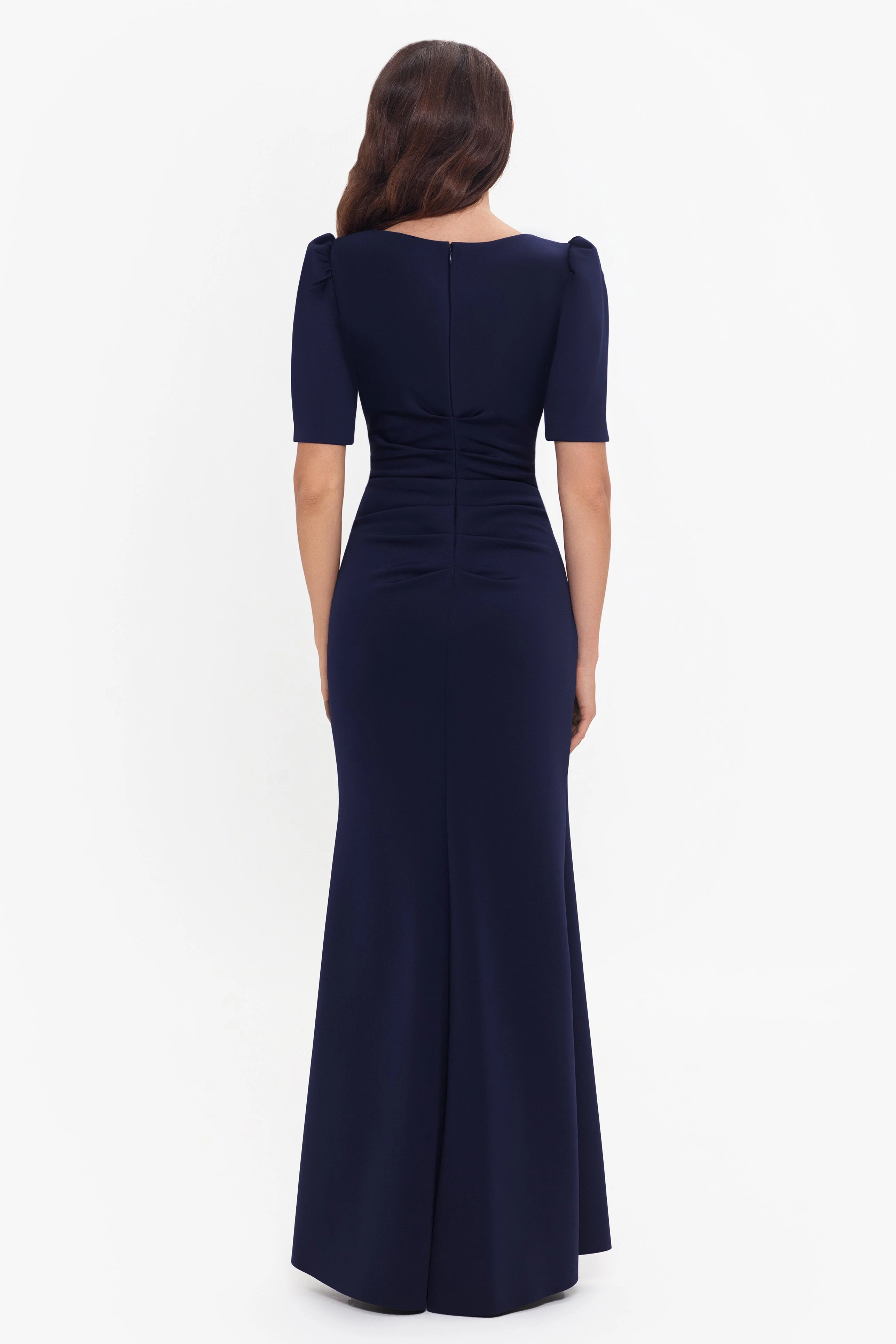"Demi" Scuba Short Sleeve Side Ruched Gown - Image 4
