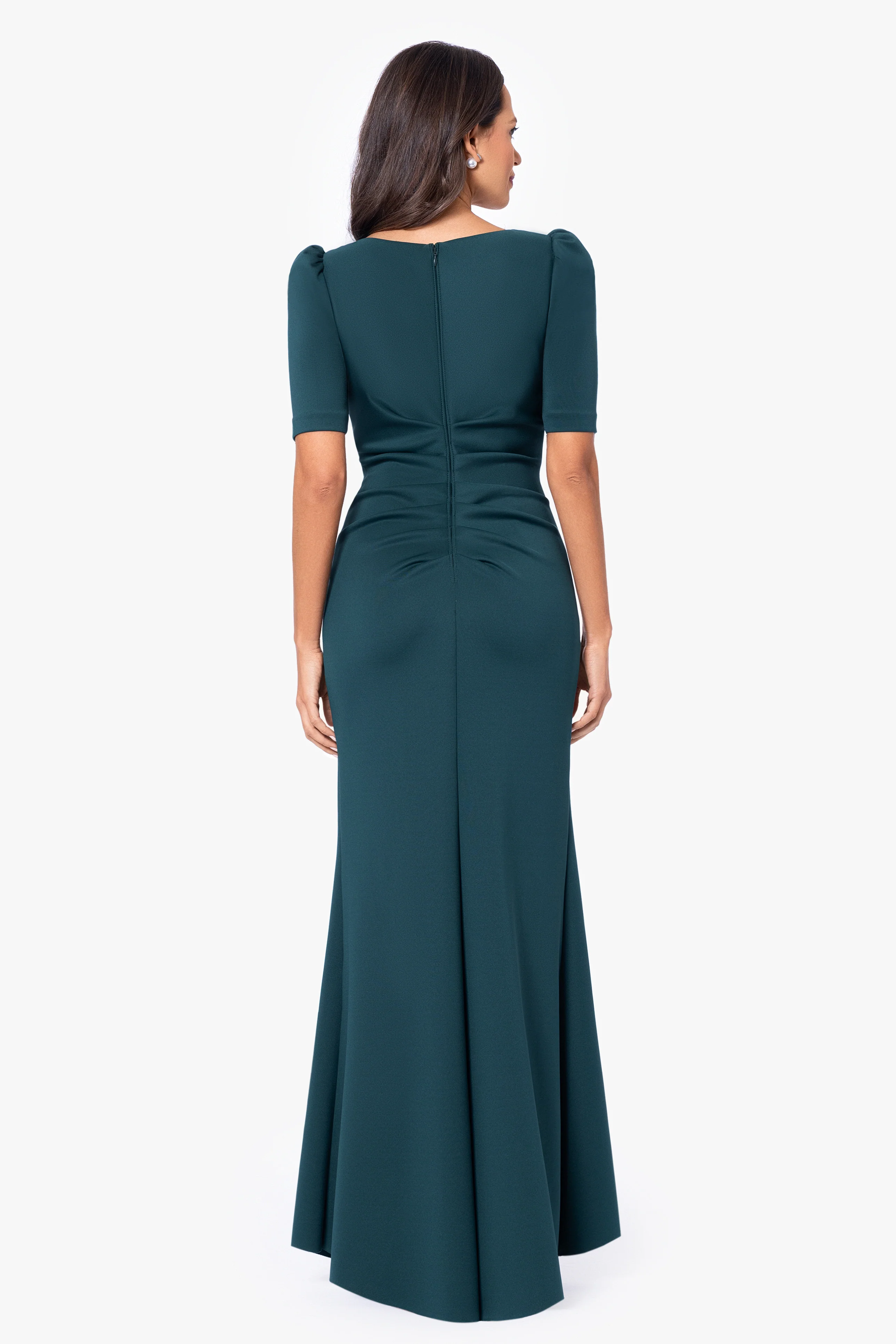 "Demi" Scuba Short Sleeve Side Ruched Gown - Image 7