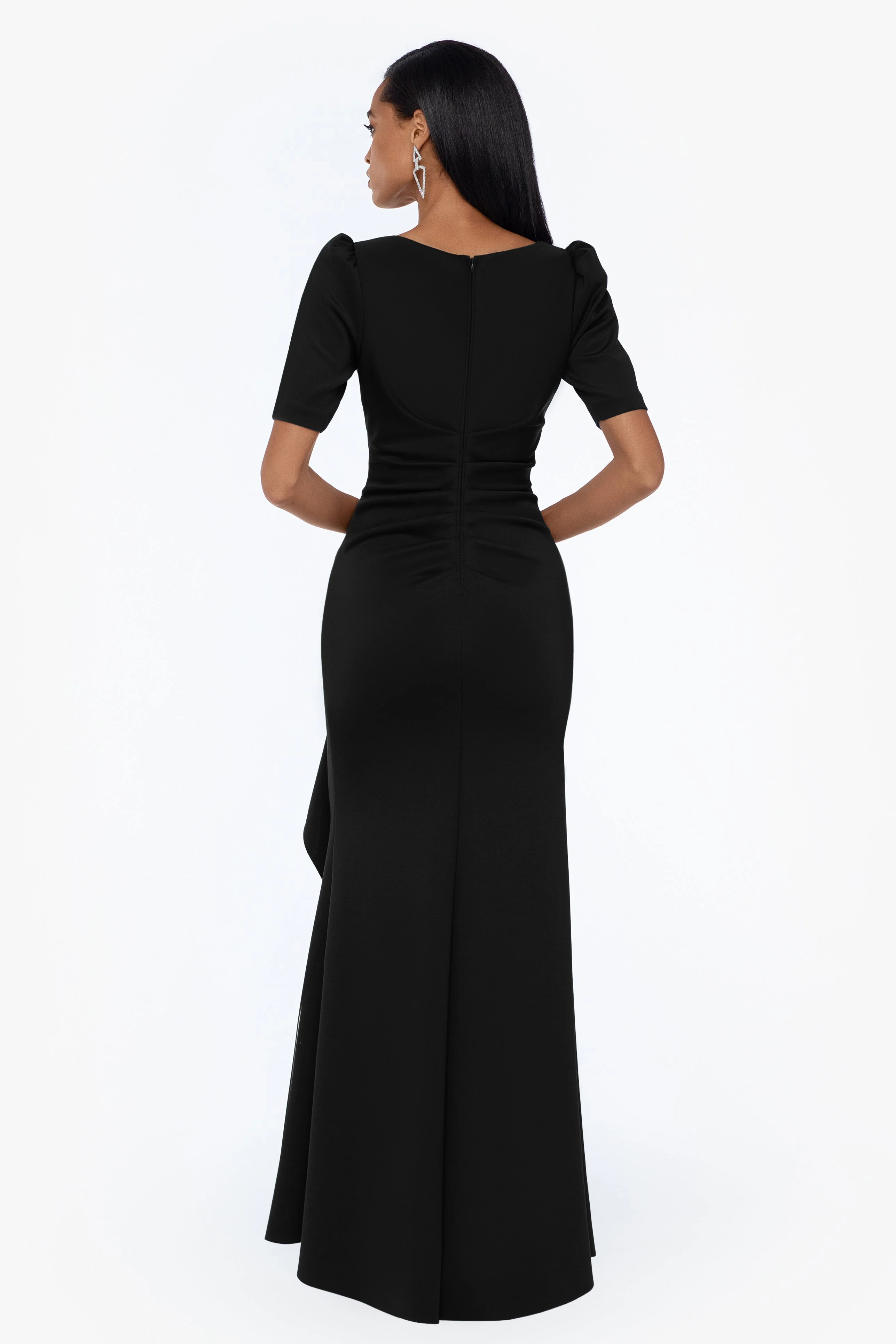 "Demi" Scuba Short Sleeve Side Ruched Gown - Image 10