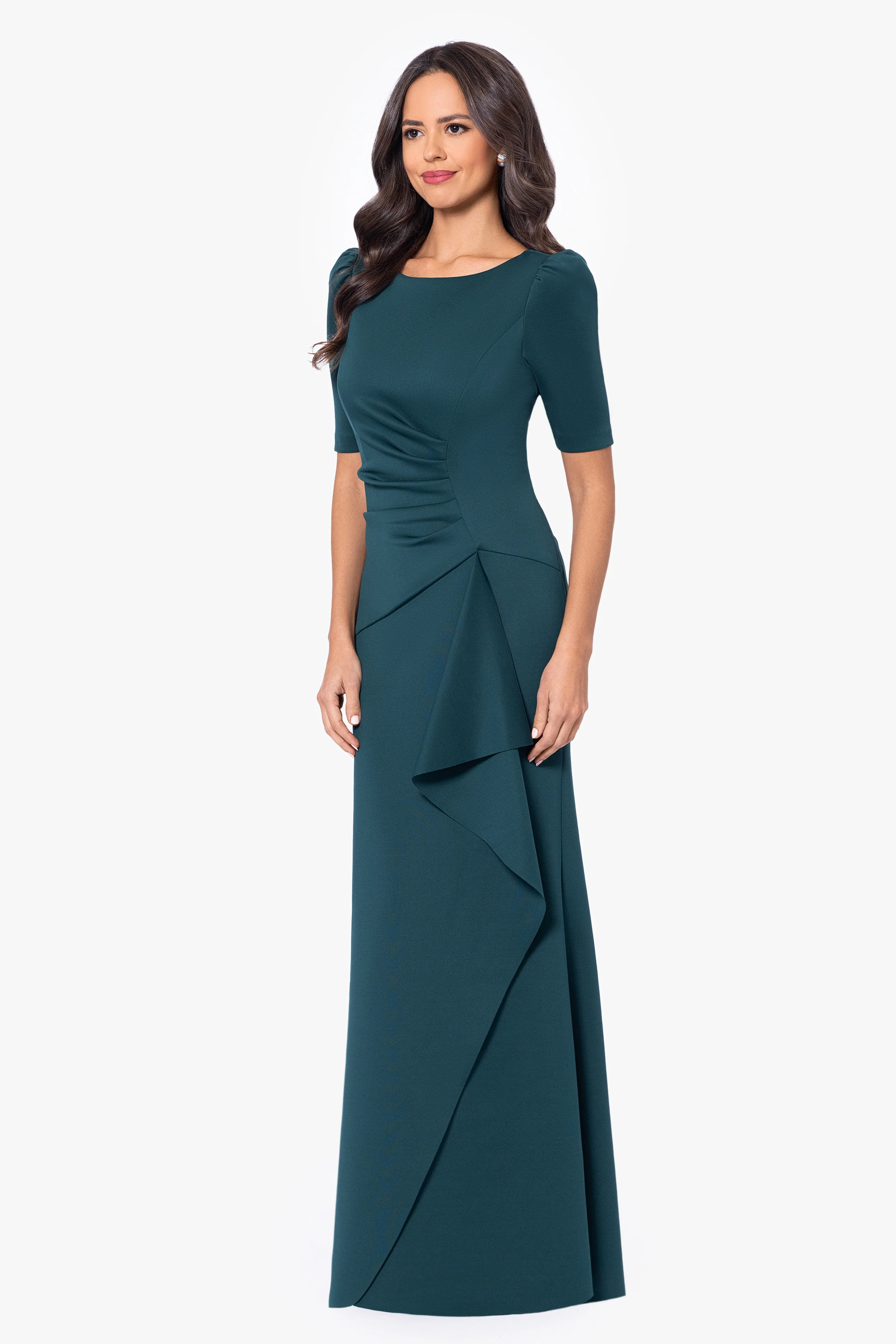 "Demi" Scuba Short Sleeve Side Ruched Gown - Image 6