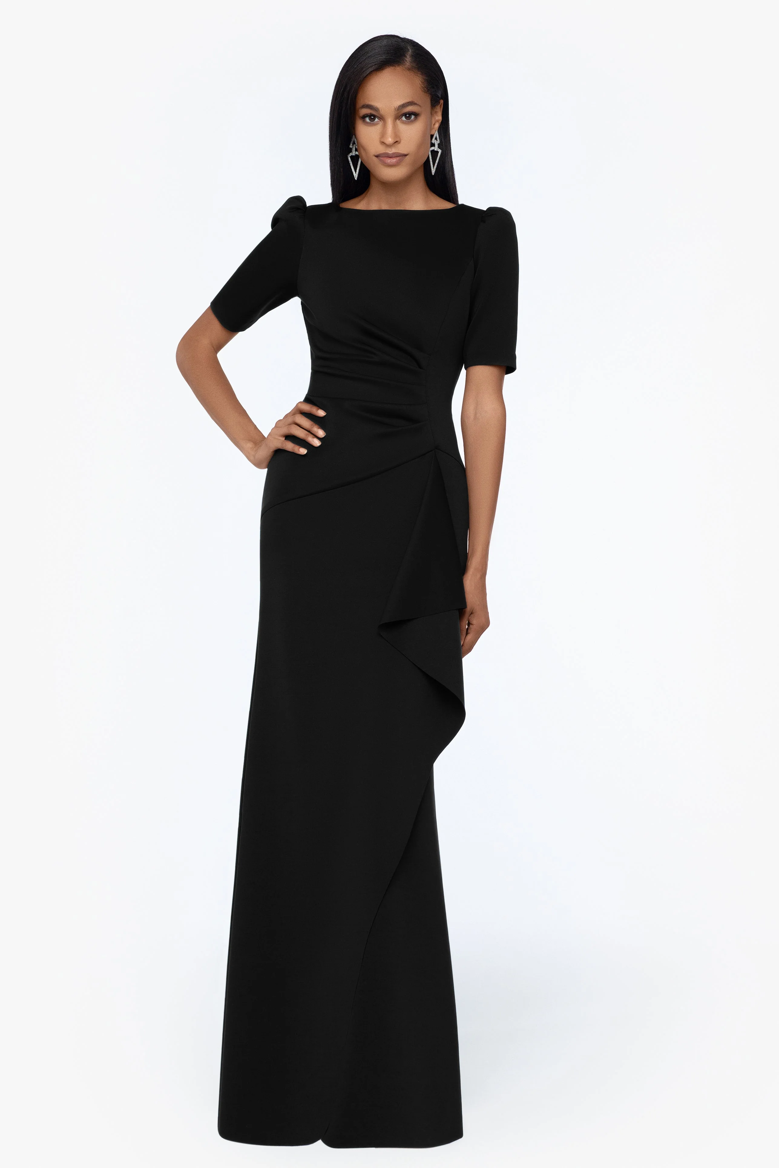 "Demi" Scuba Short Sleeve Side Ruched Gown - Image 9