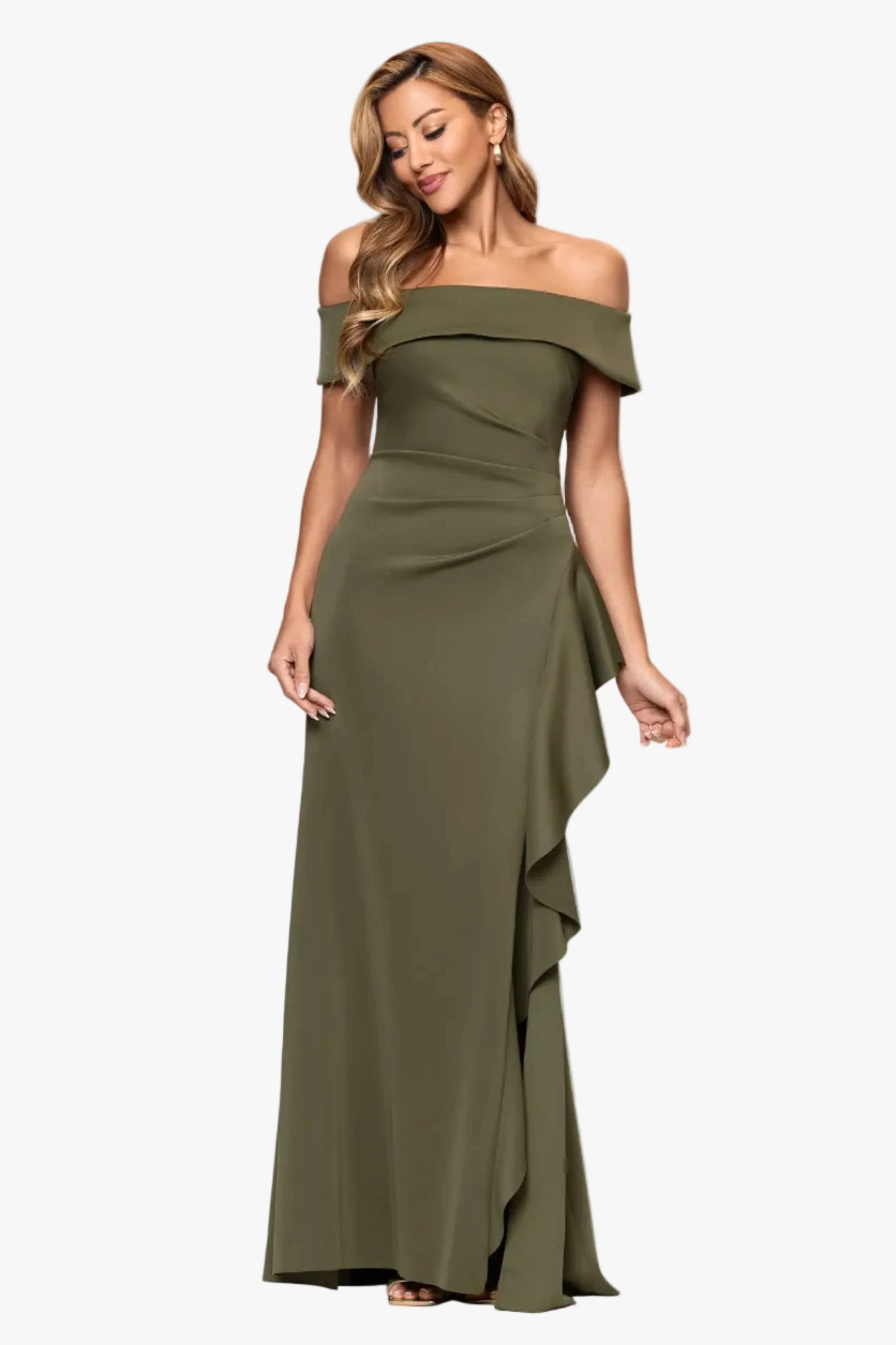 "Dolly" Techno Scuba Off The Shoulder Ruffle Dress - Image 2