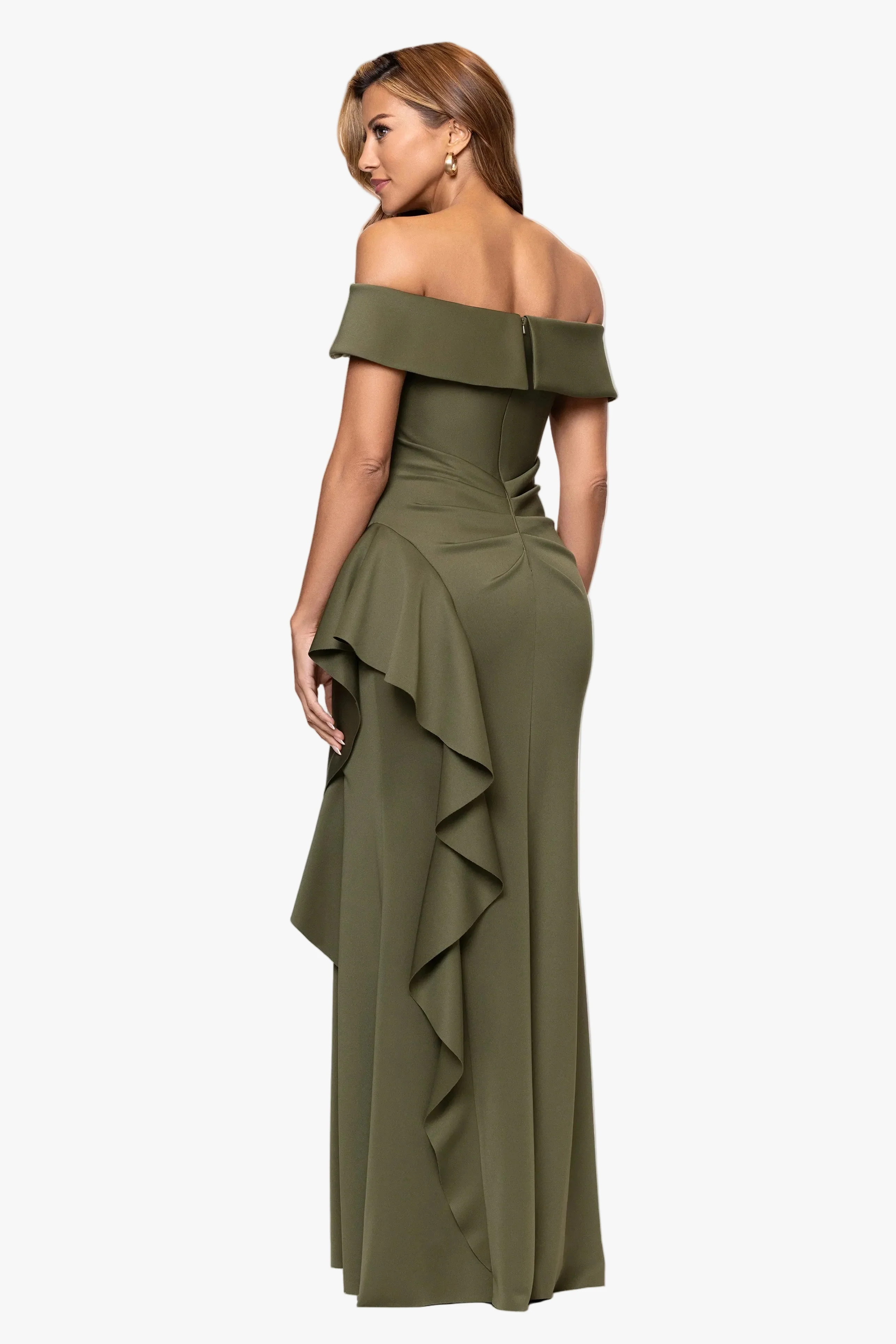 "Dolly" Techno Scuba Off The Shoulder Ruffle Dress - Image 4