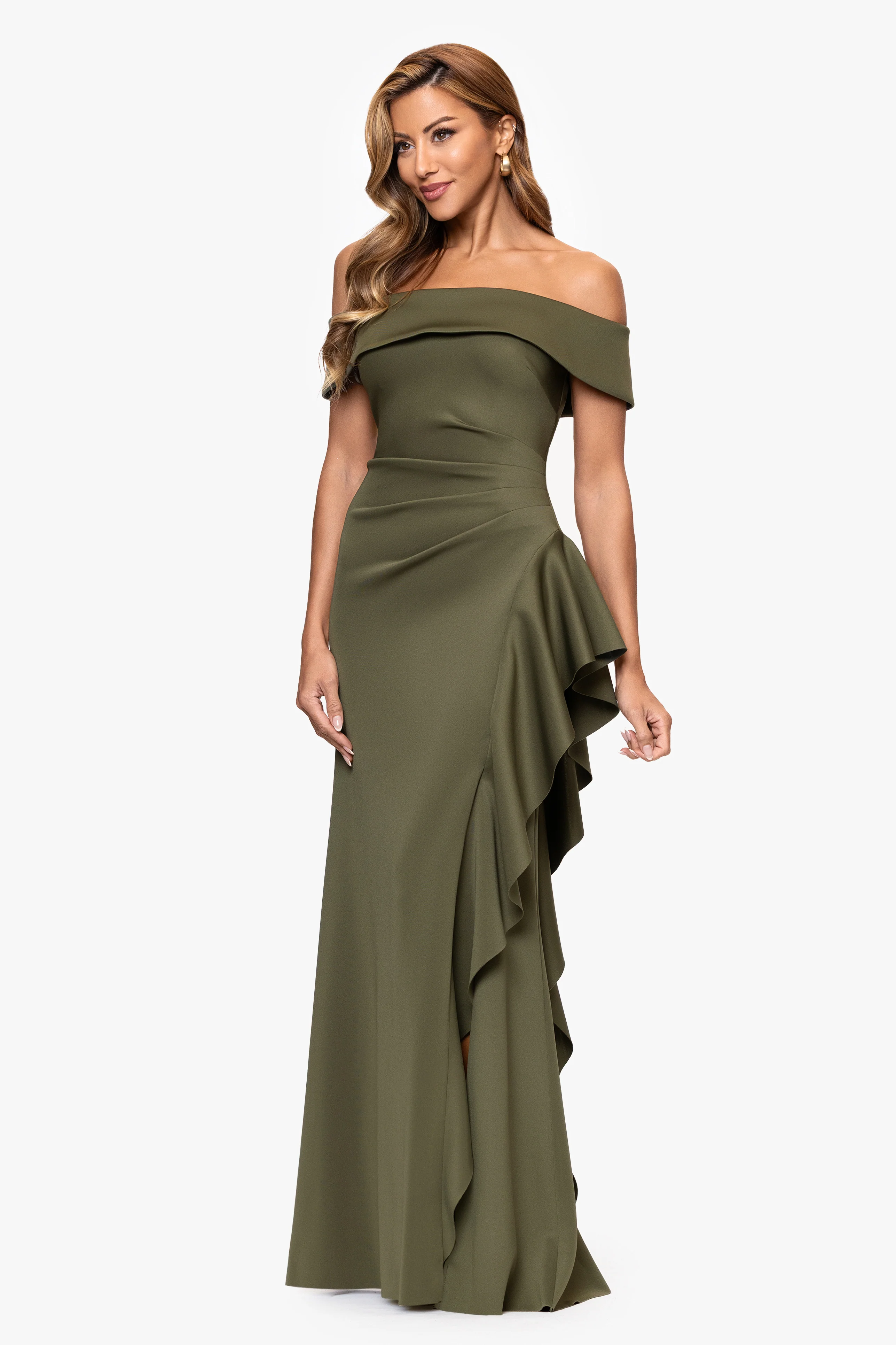 "Dolly" Techno Scuba Off The Shoulder Ruffle Dress - Image 5