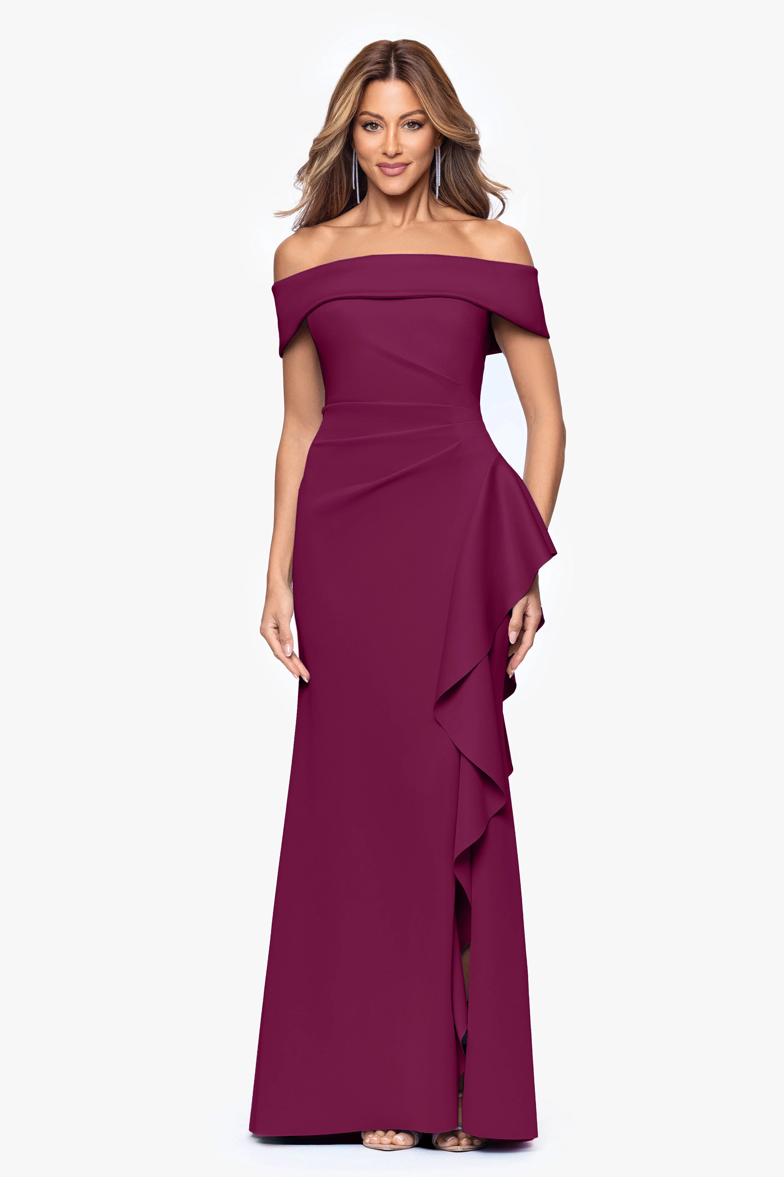 "Dolly" Techno Scuba Off The Shoulder Ruffle Dress - Image 44