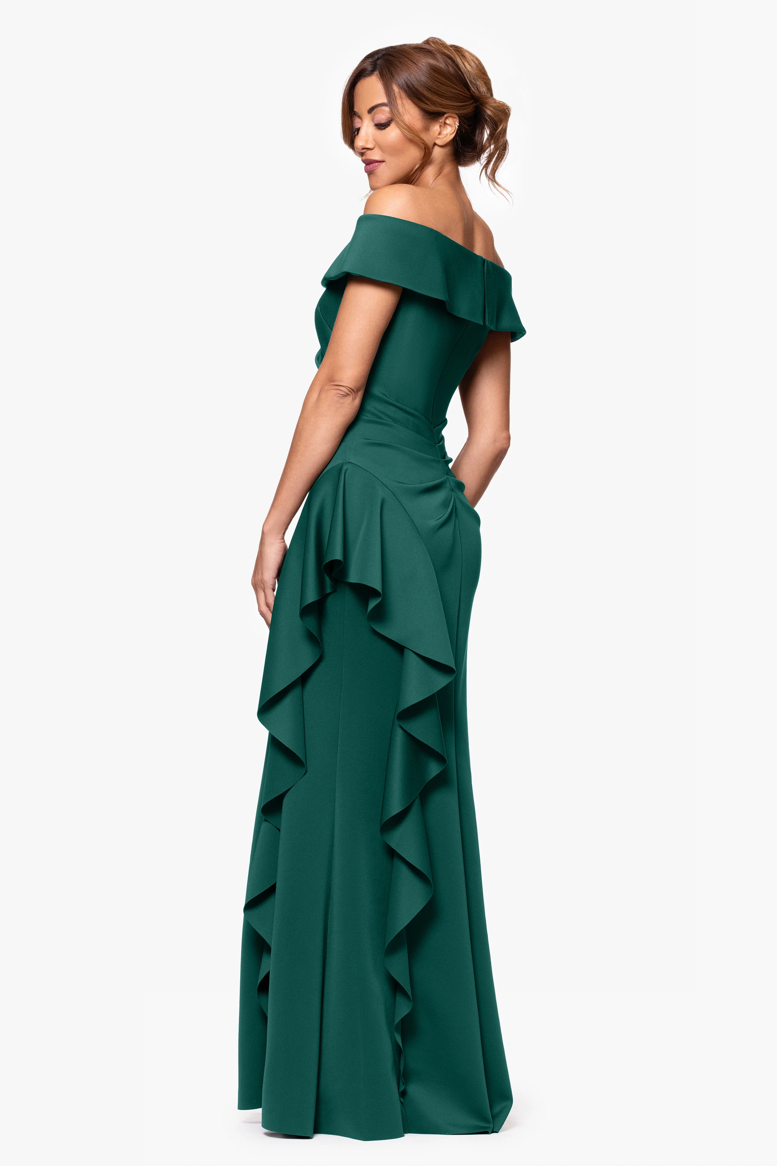 "Dolly" Techno Scuba Off The Shoulder Ruffle Dress - Image 14