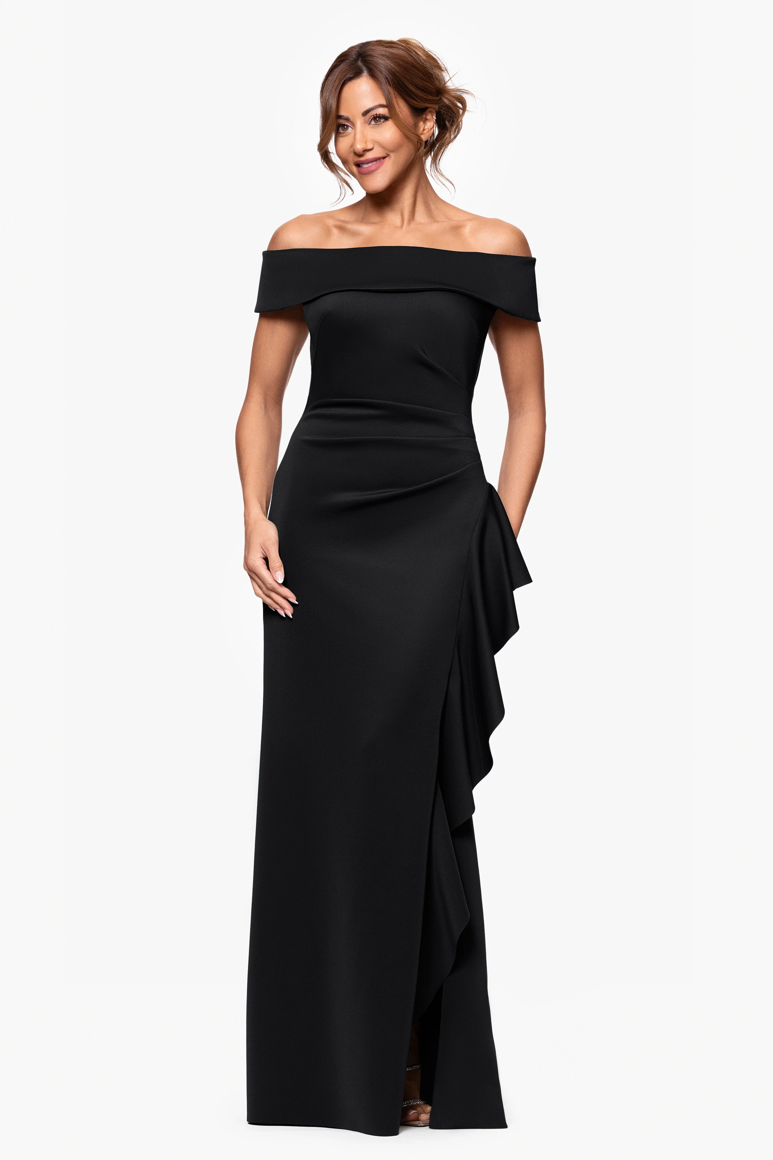 "Dolly" Techno Scuba Off The Shoulder Ruffle Dress - Image 19