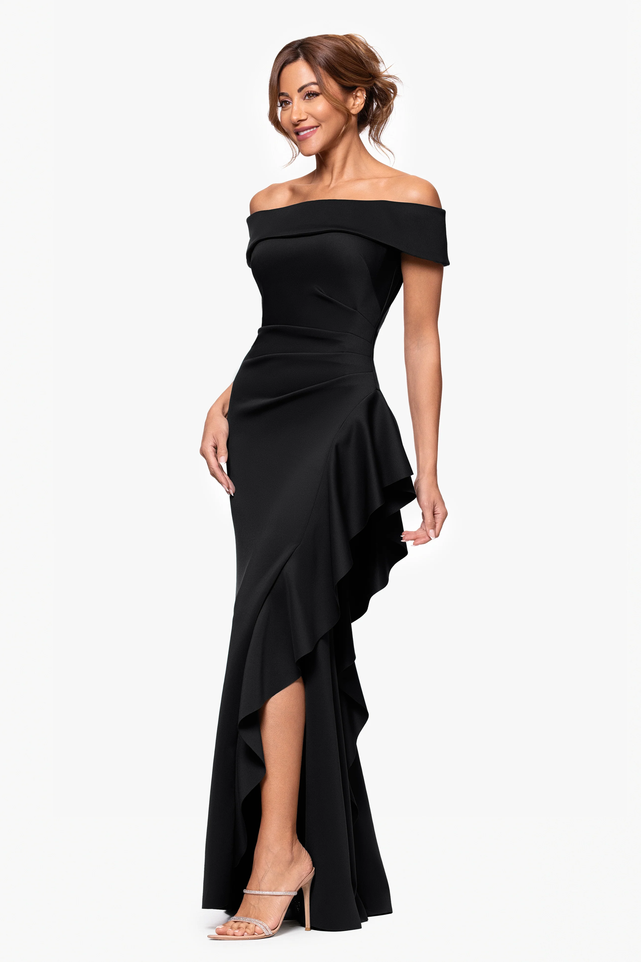"Dolly" Techno Scuba Off The Shoulder Ruffle Dress - Image 22