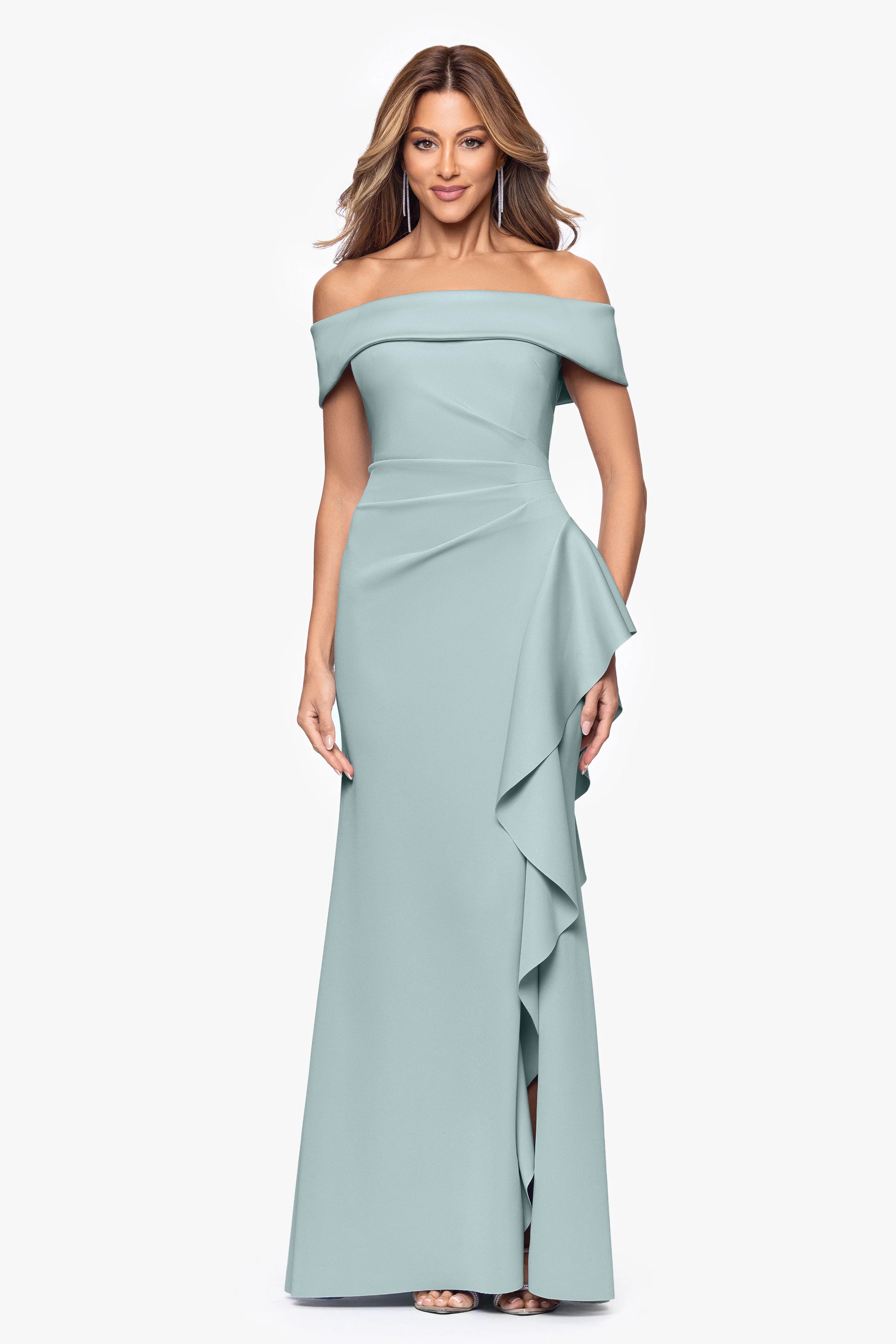 "Dolly" Techno Scuba Off The Shoulder Ruffle Dress - Image 24