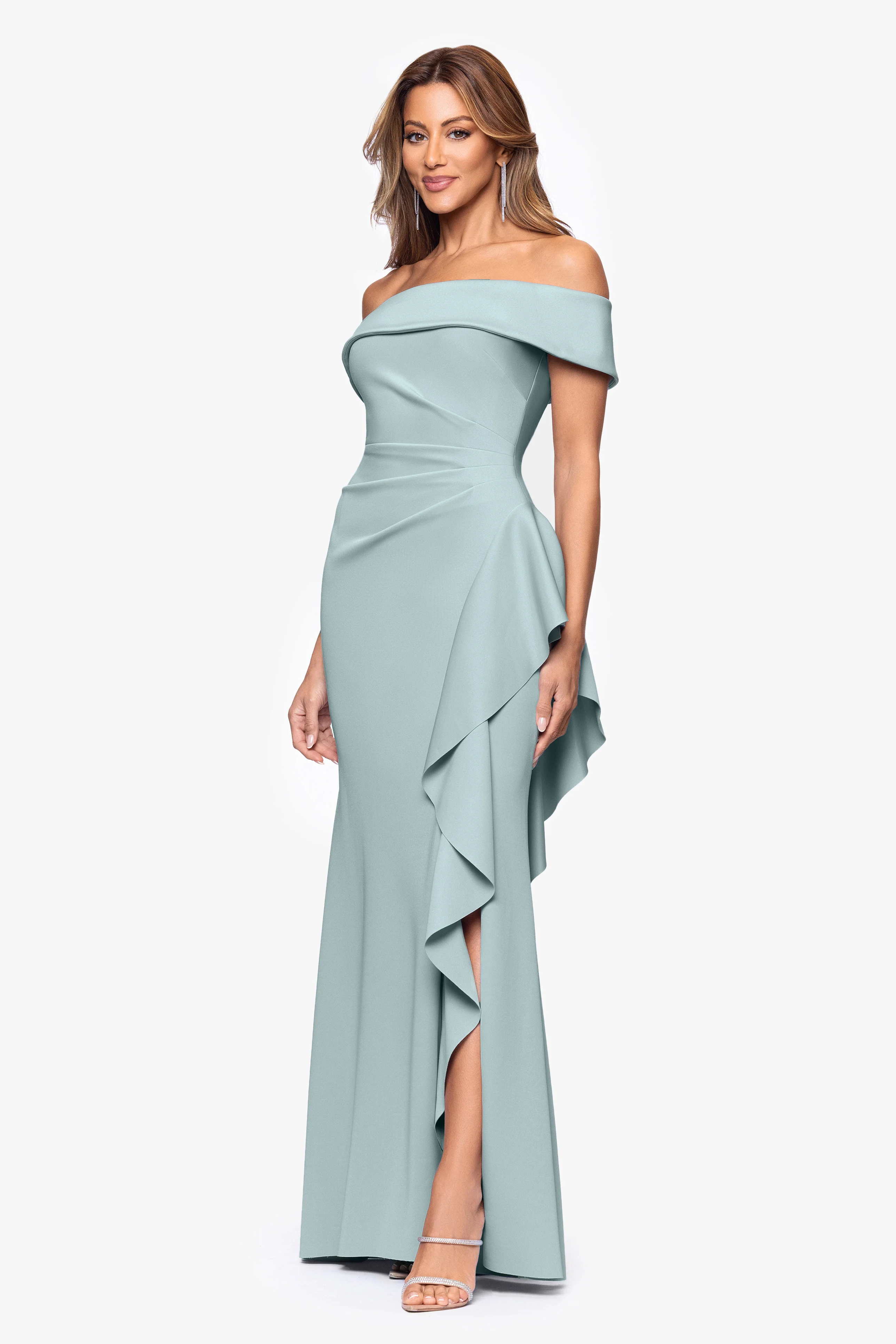 "Dolly" Techno Scuba Off The Shoulder Ruffle Dress - Image 27