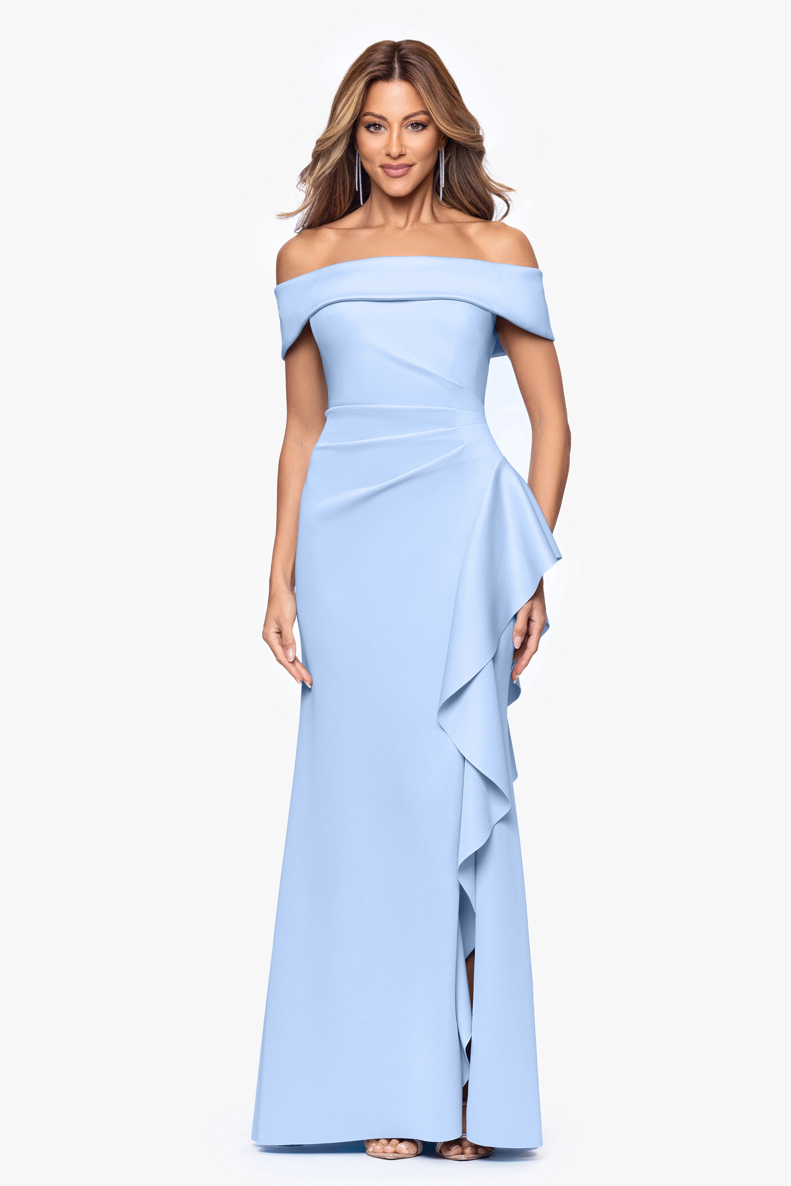 "Dolly" Techno Scuba Off The Shoulder Ruffle Dress - Image 29