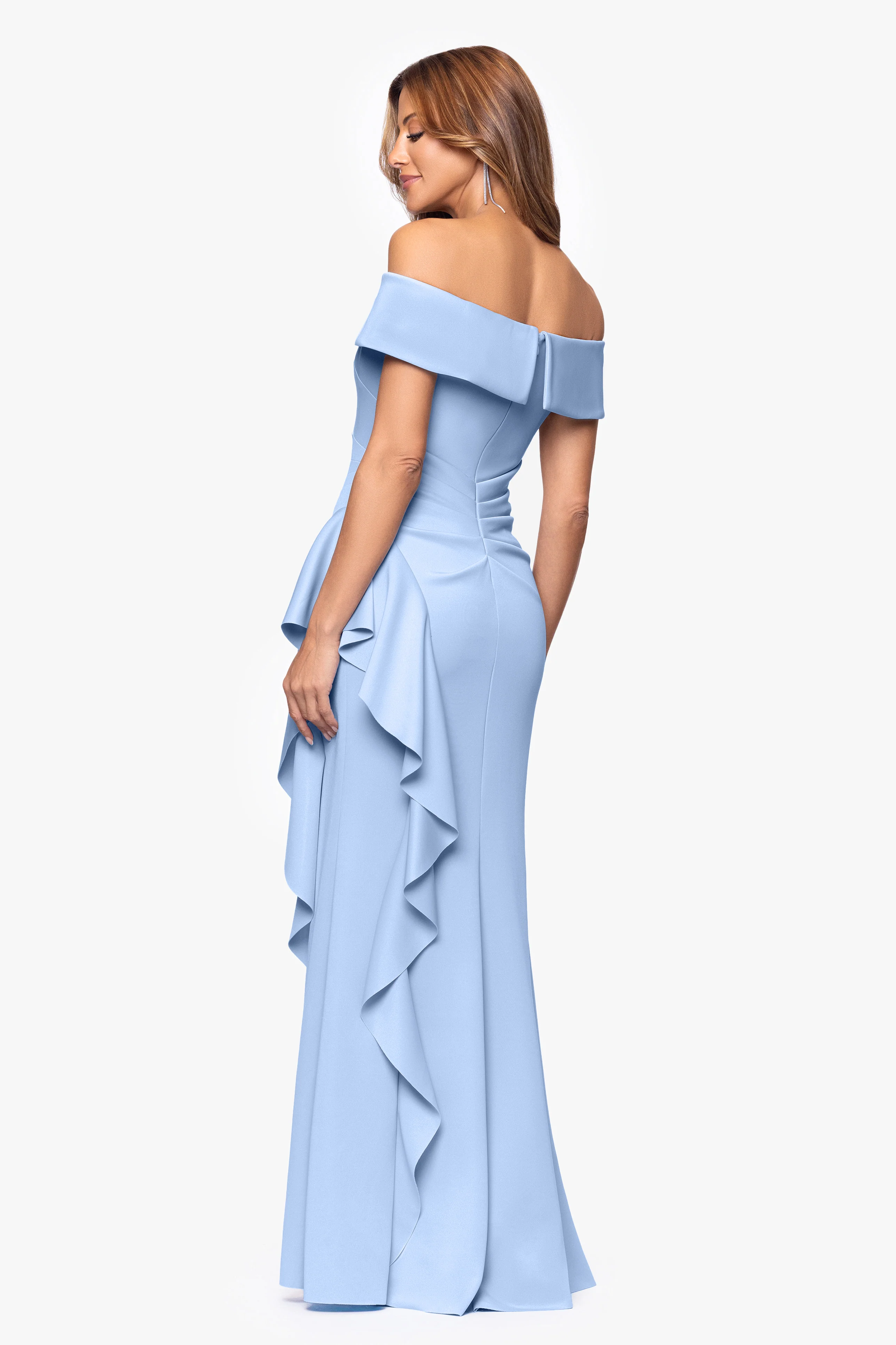 "Dolly" Techno Scuba Off The Shoulder Ruffle Dress - Image 31