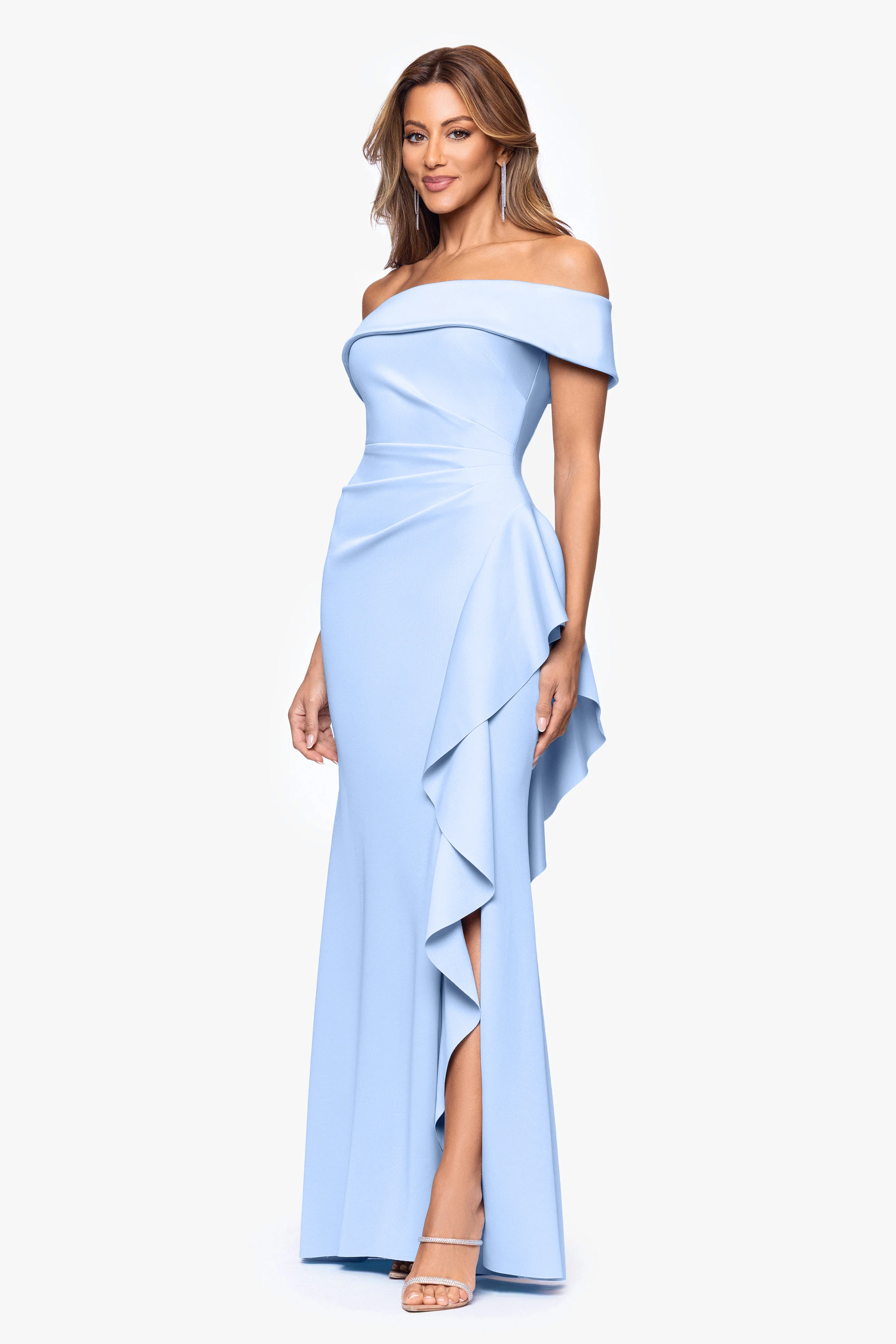 "Dolly" Techno Scuba Off The Shoulder Ruffle Dress - Image 32