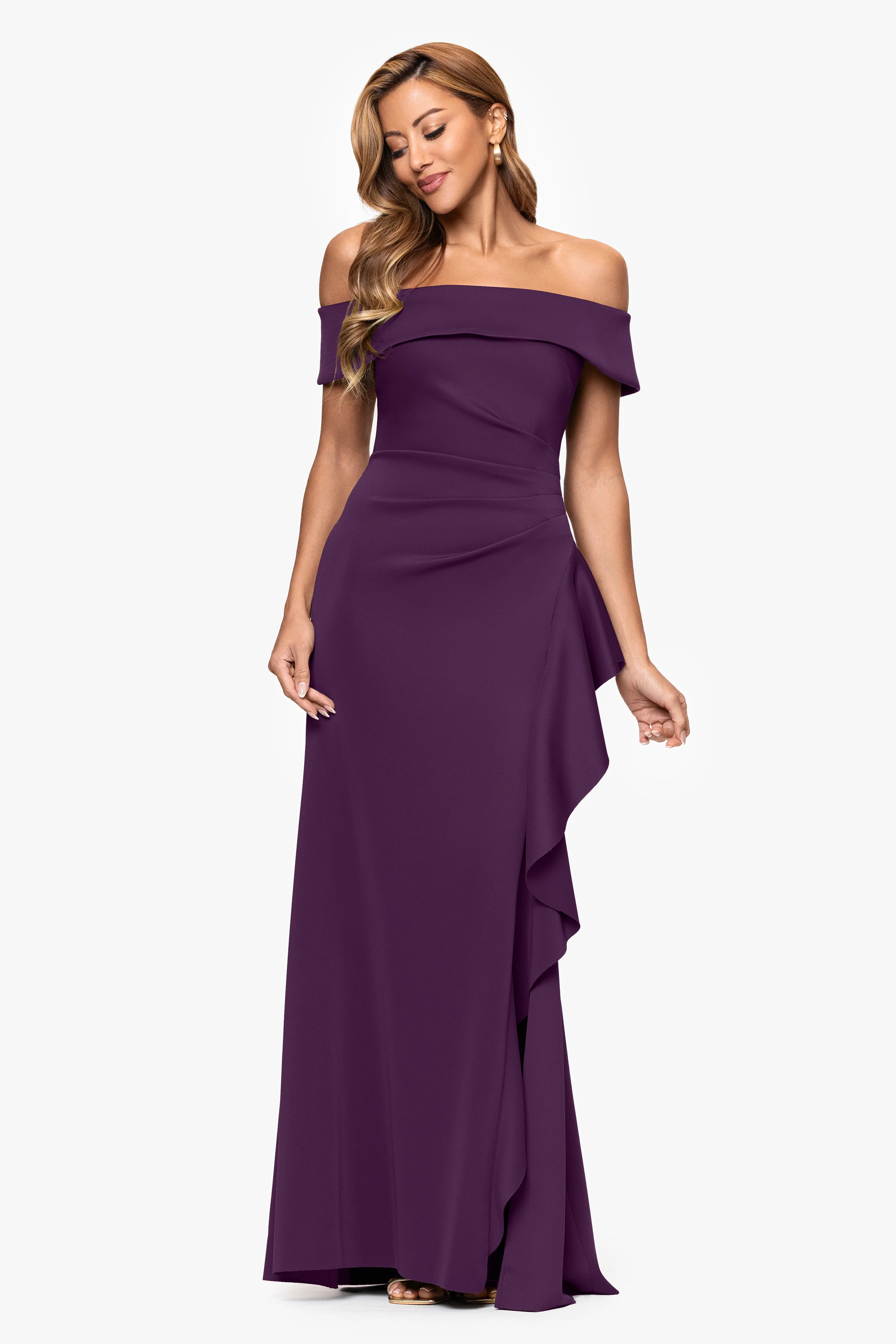 "Dolly" Techno Scuba Off The Shoulder Ruffle Dress - Image 34