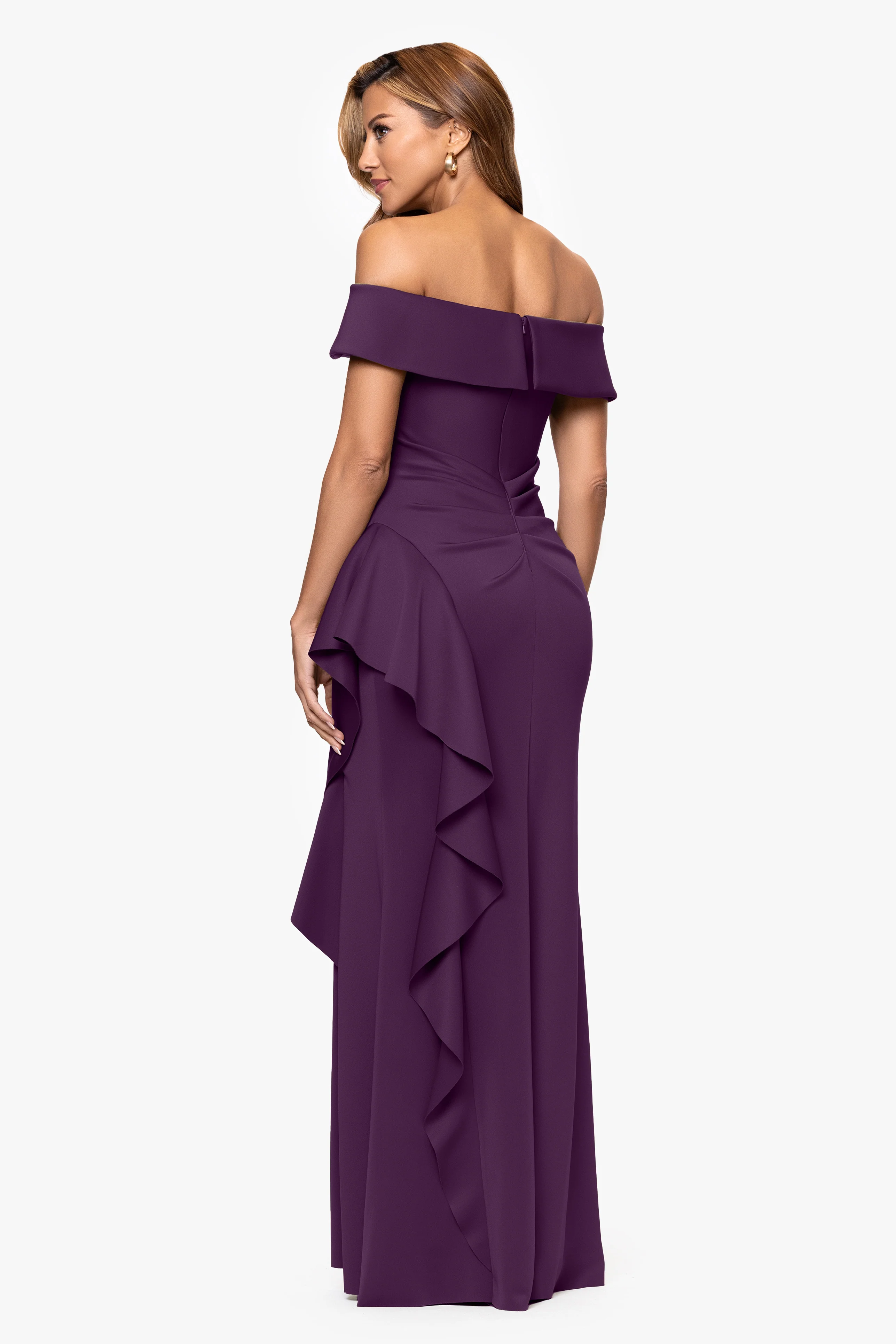 "Dolly" Techno Scuba Off The Shoulder Ruffle Dress - Image 36