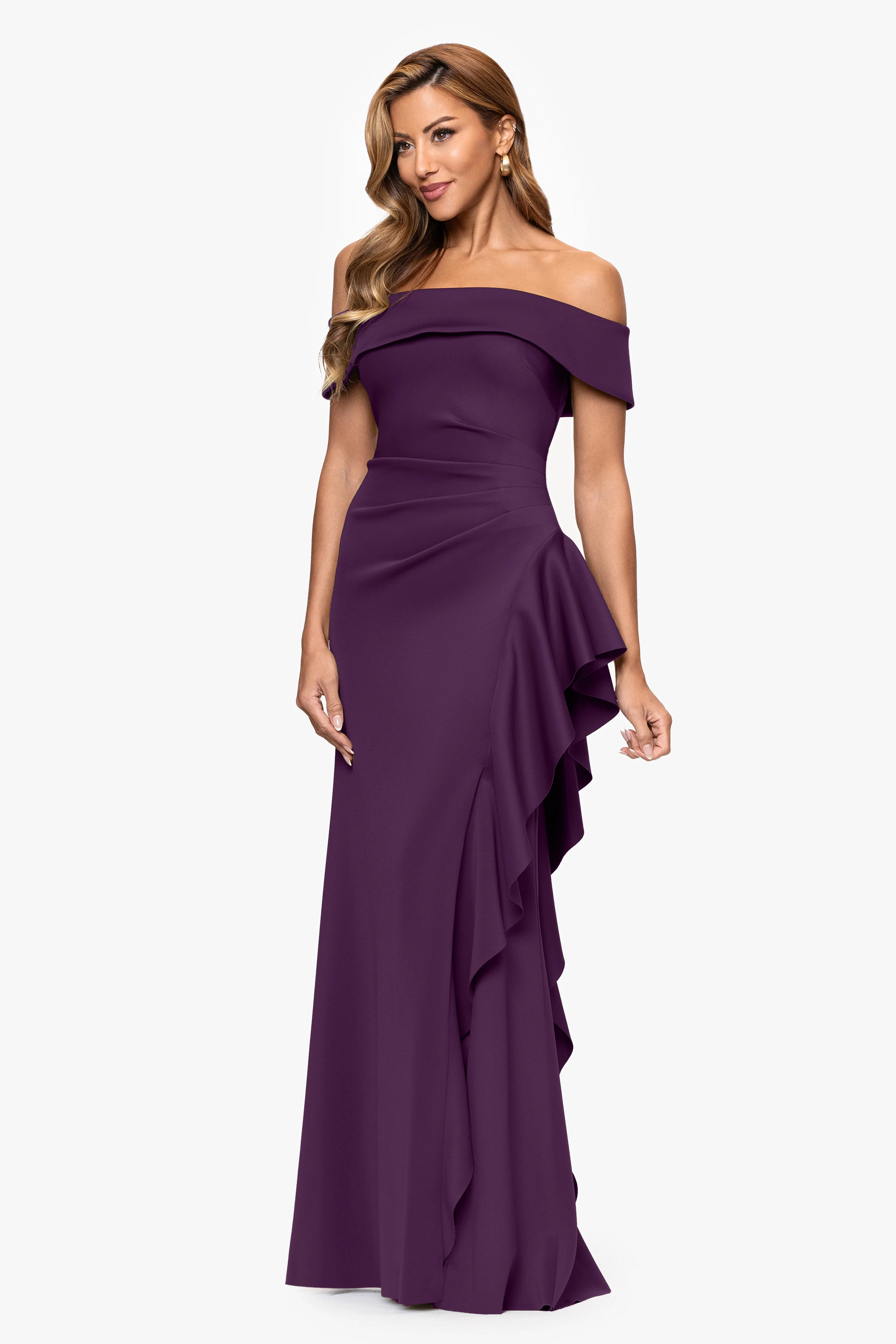 "Dolly" Techno Scuba Off The Shoulder Ruffle Dress - Image 37