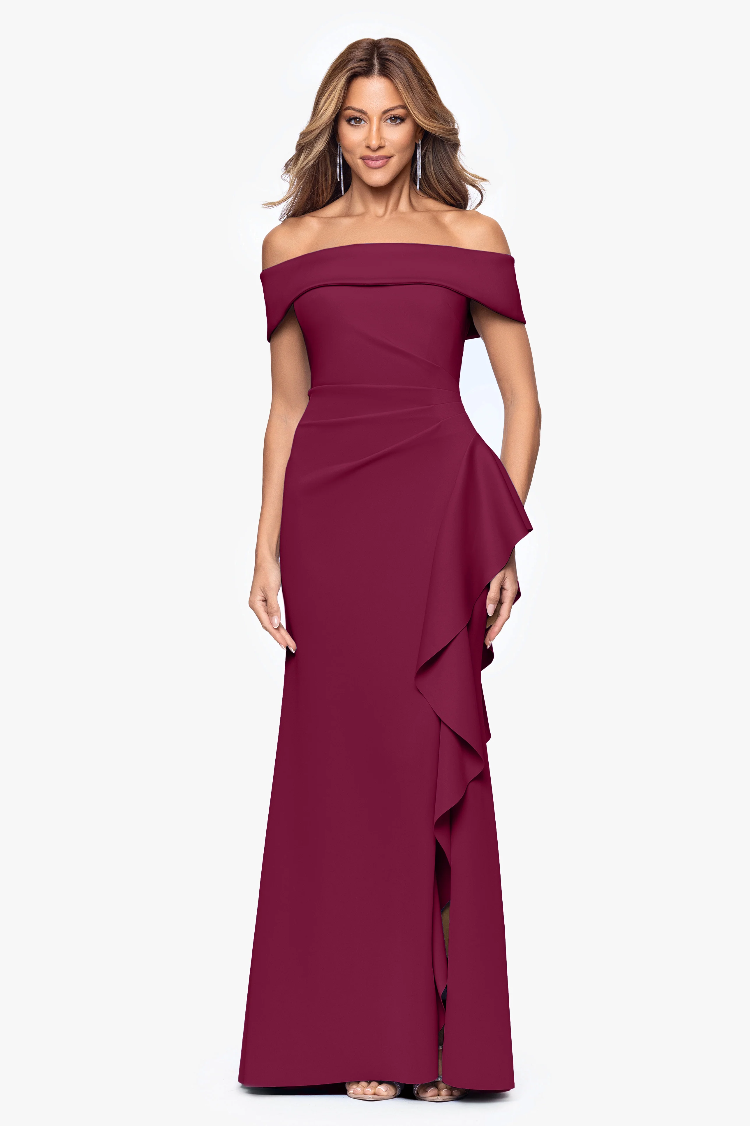 "Dolly" Techno Scuba Off The Shoulder Ruffle Dress - Image 39