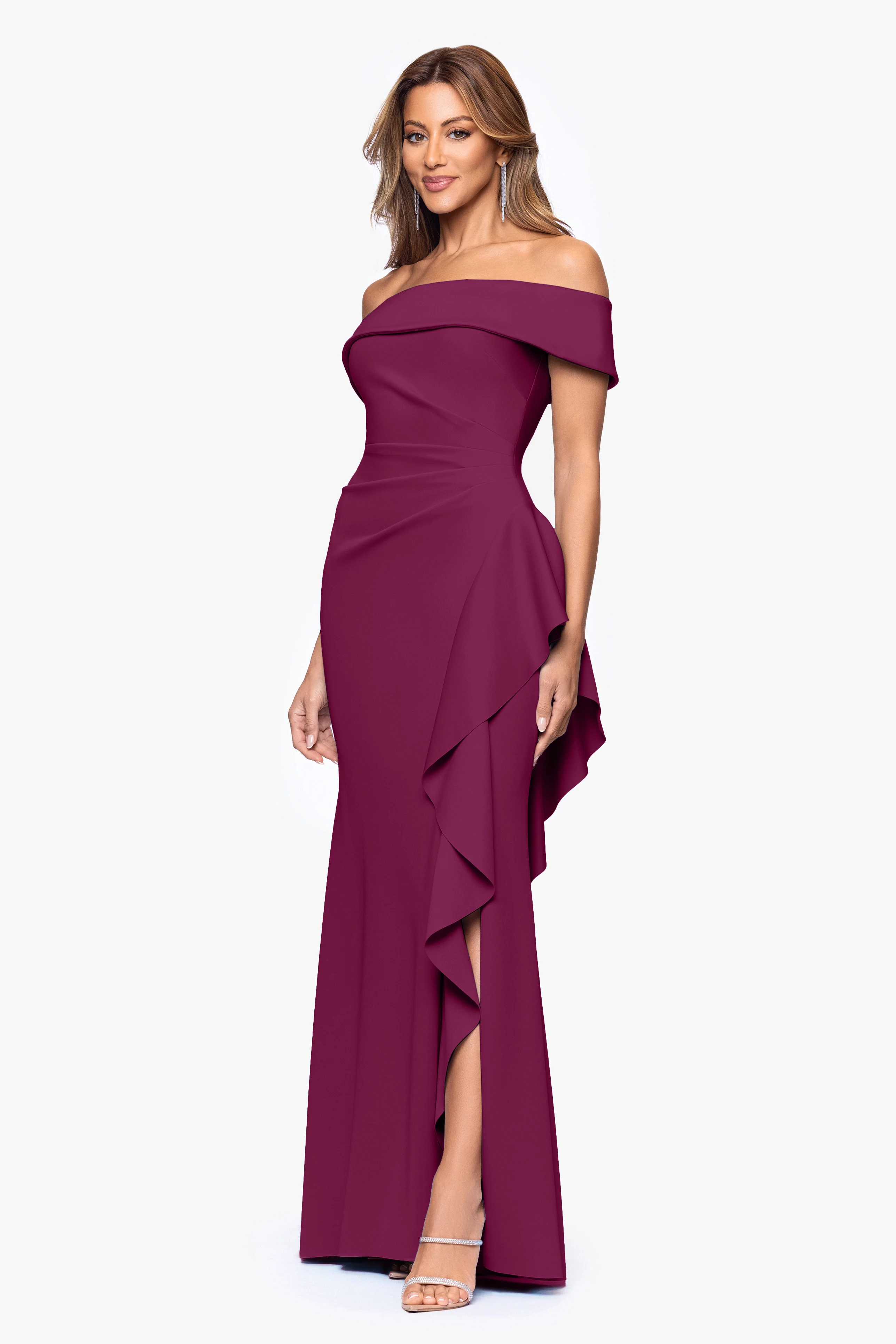 "Dolly" Techno Scuba Off The Shoulder Ruffle Dress - Image 47