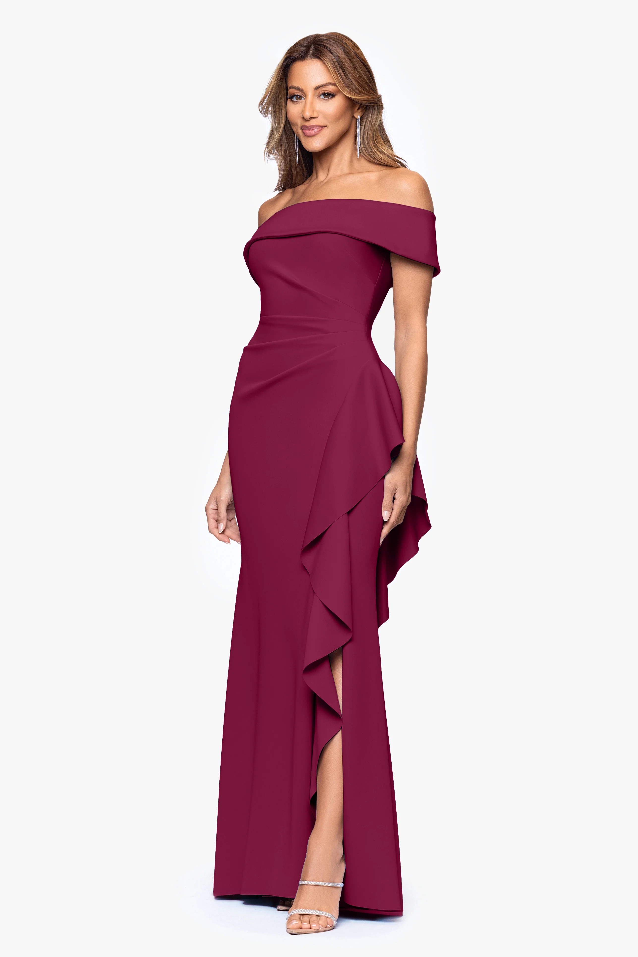 "Dolly" Techno Scuba Off The Shoulder Ruffle Dress - Image 42