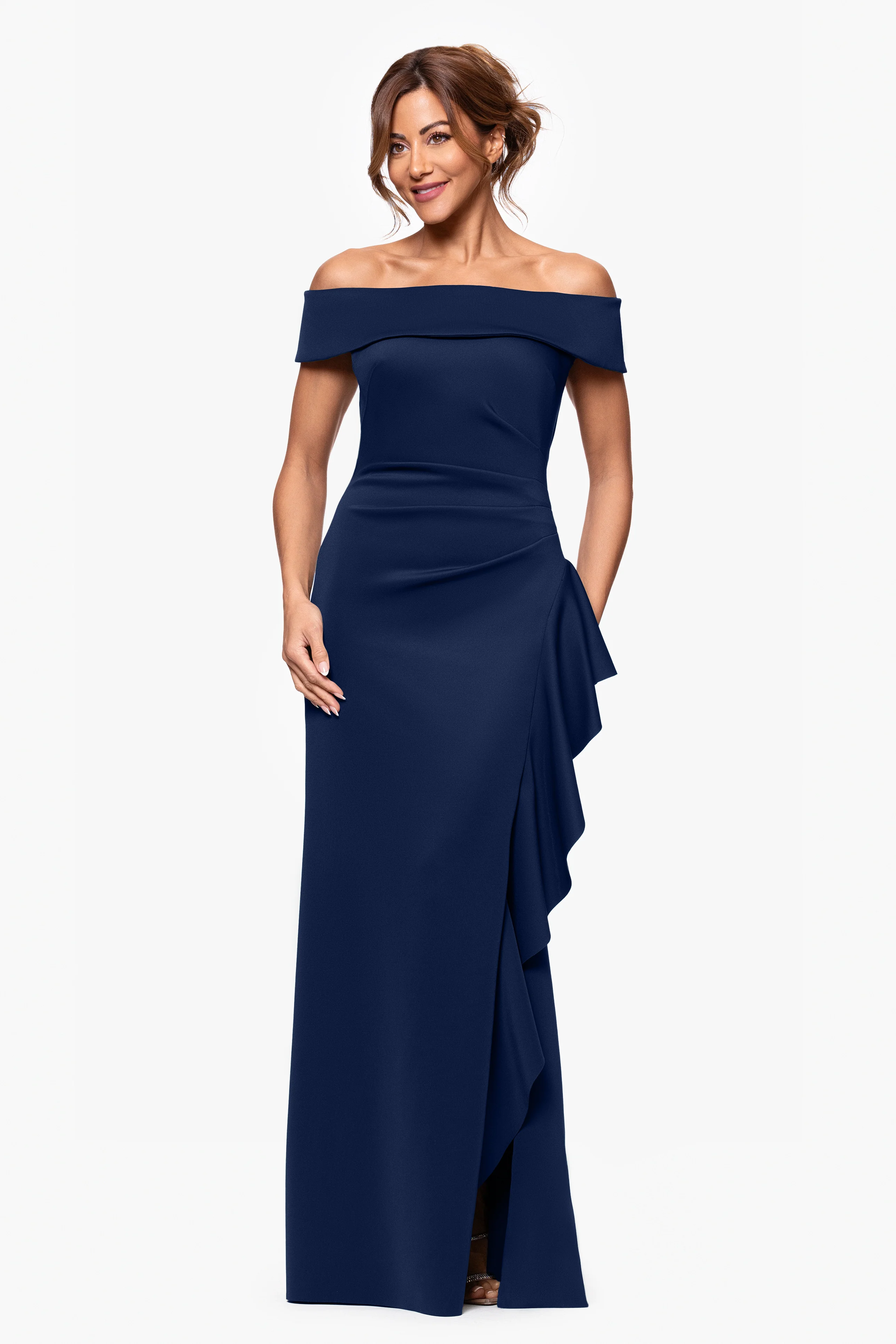 "Dolly" Techno Scuba Off The Shoulder Ruffle Dress - Image 7