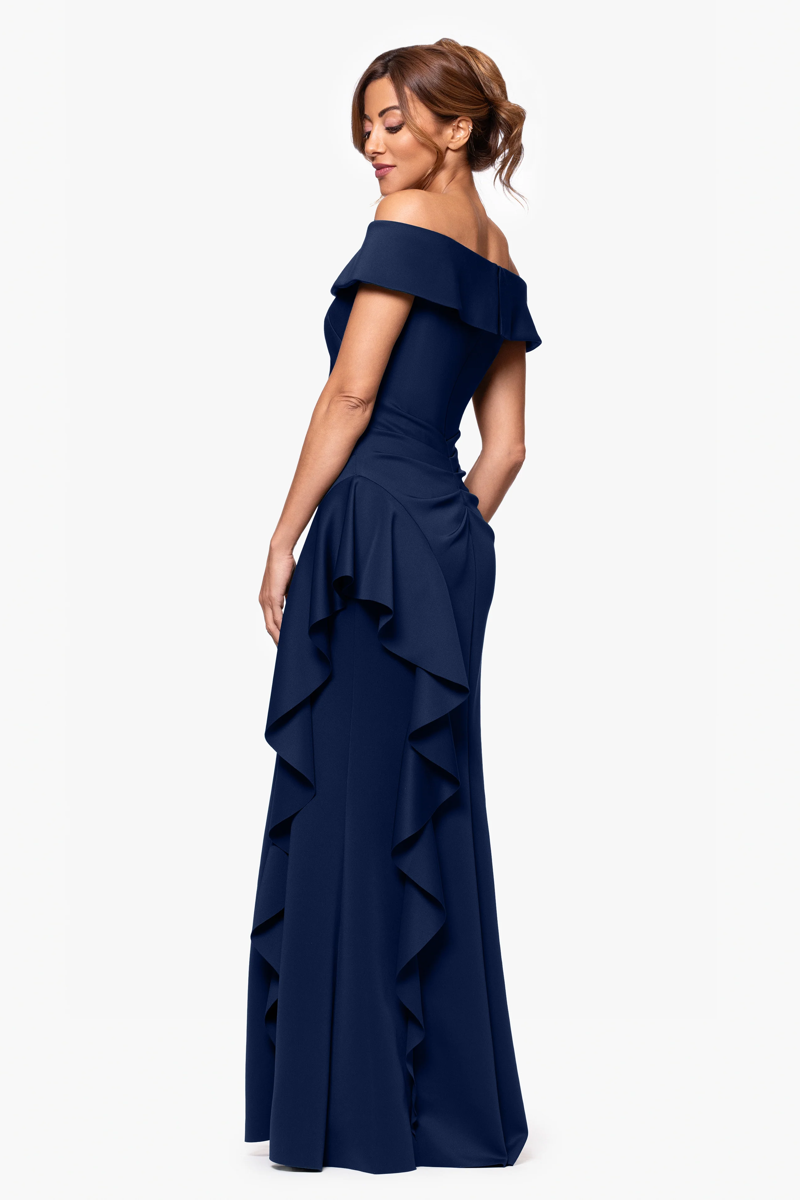 "Dolly" Techno Scuba Off The Shoulder Ruffle Dress - Image 9