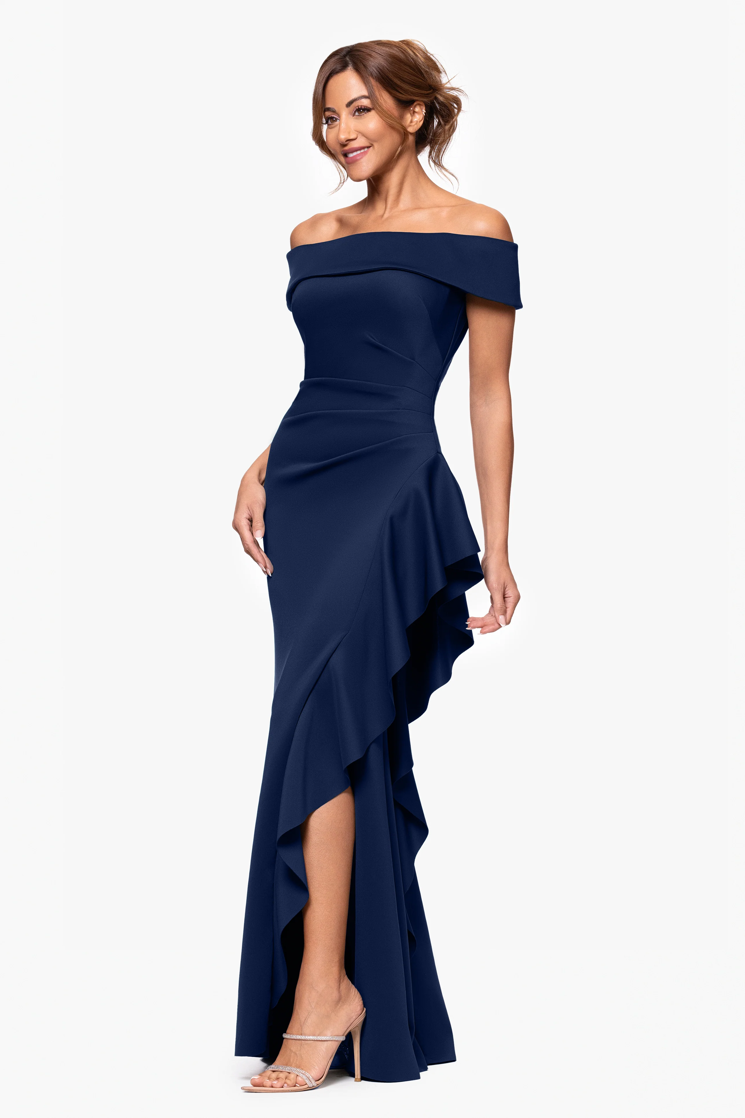 "Dolly" Techno Scuba Off The Shoulder Ruffle Dress - Image 10