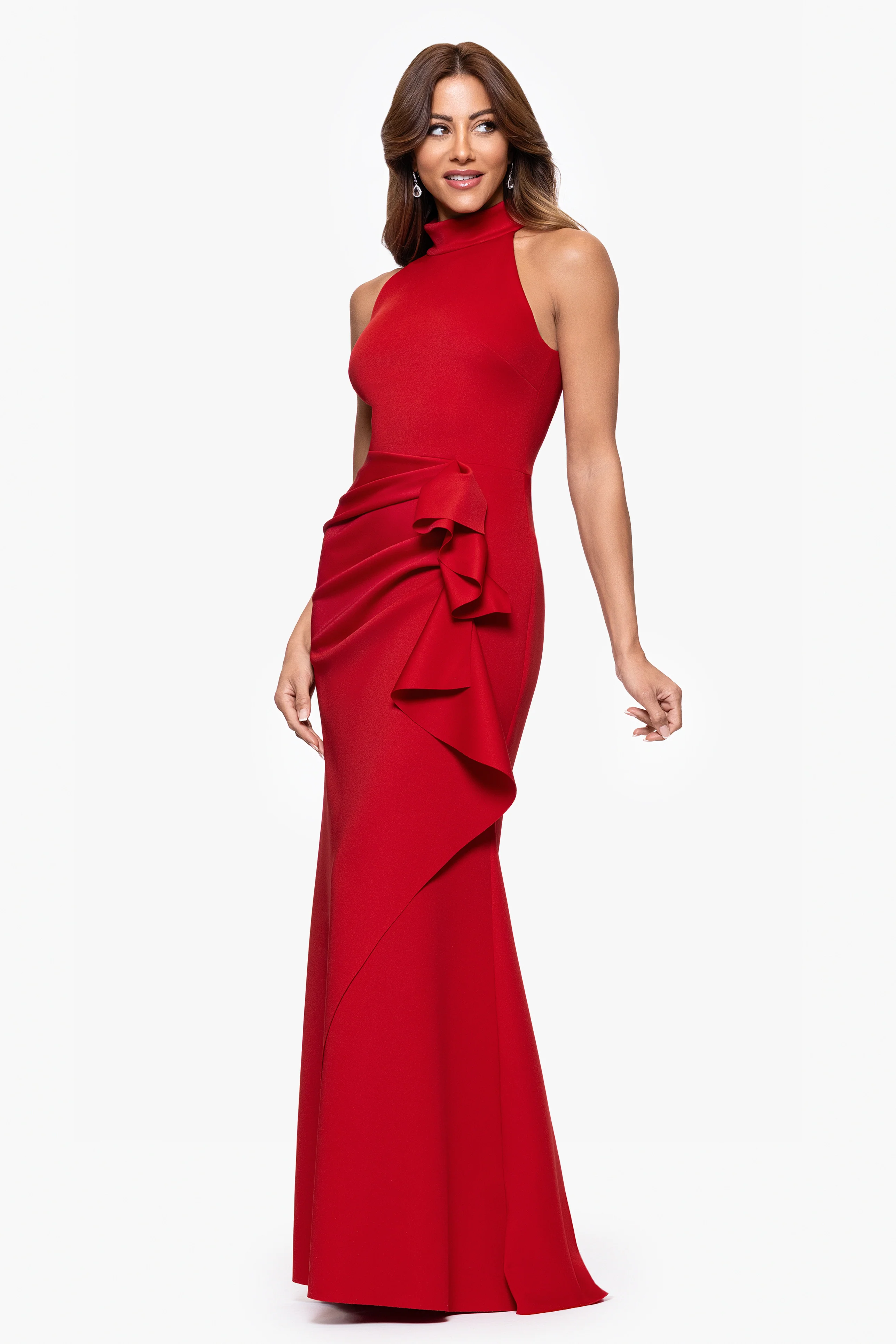"Eden" Techno Scuba Mock Neck Ruffle Dress - Image 4