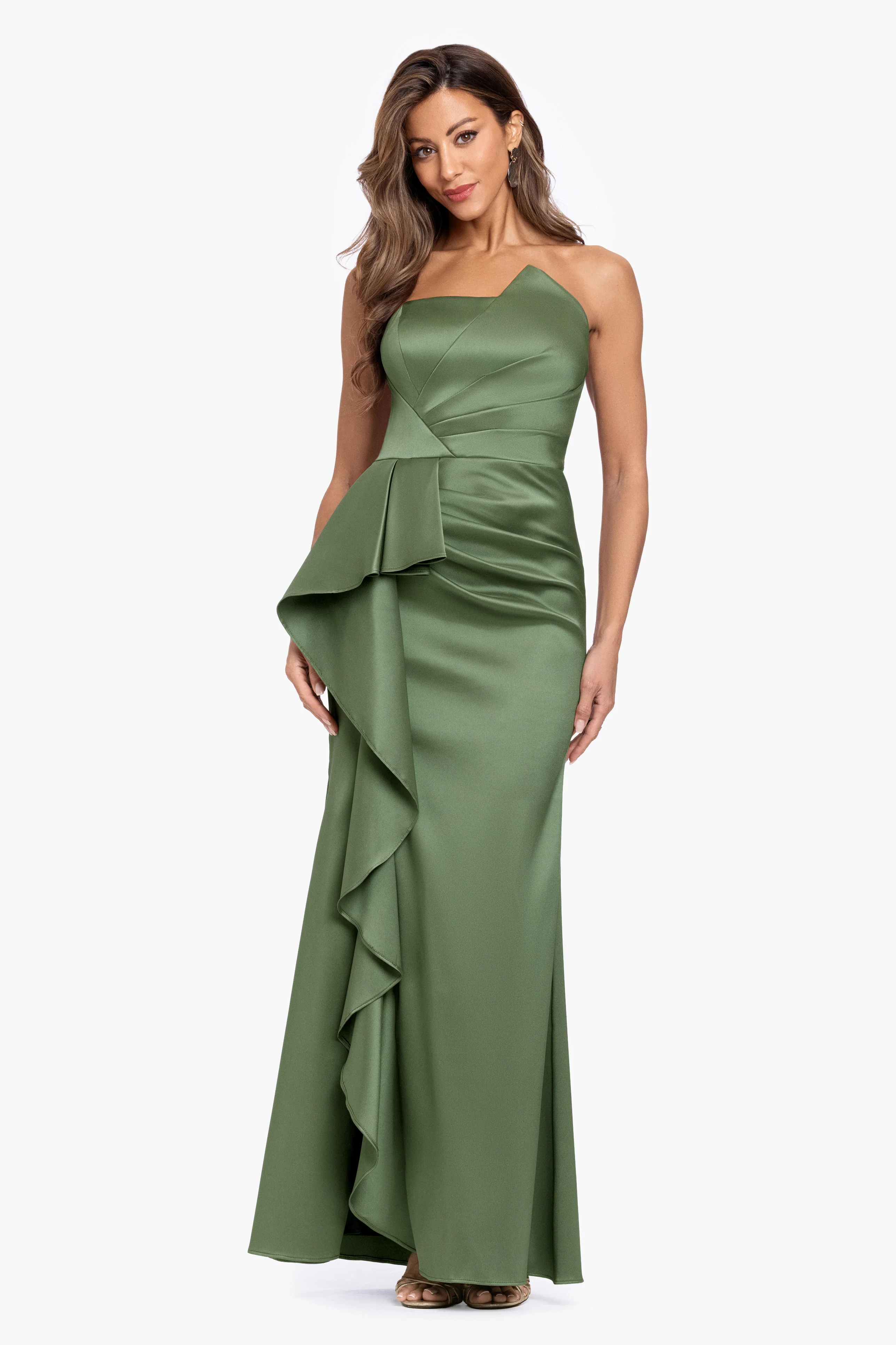 "Effie" Mikado Asymmetrical Strapless Dress - Image 2