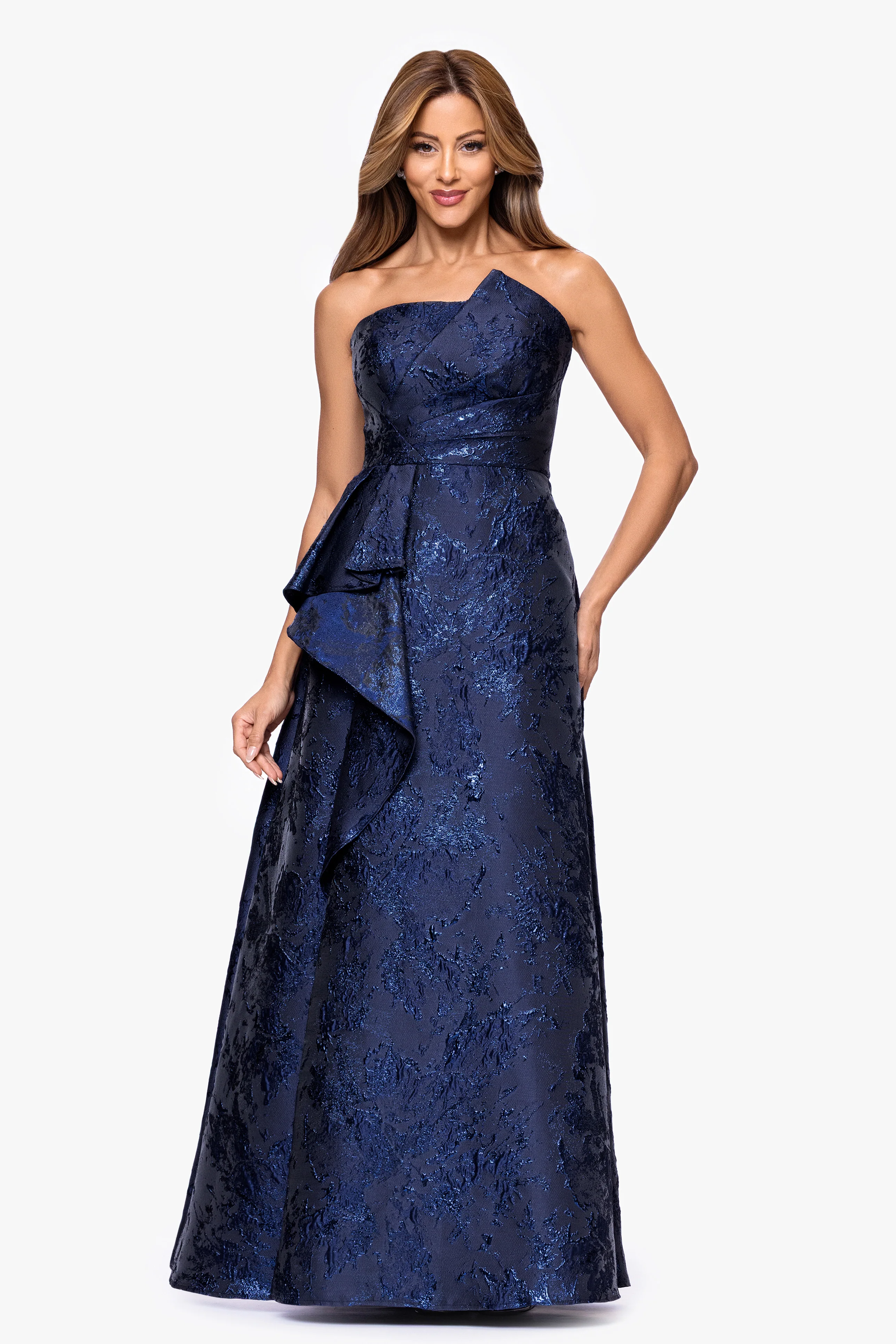 "Emelia" Brocade Strapless Ruffle Dress - Image 2