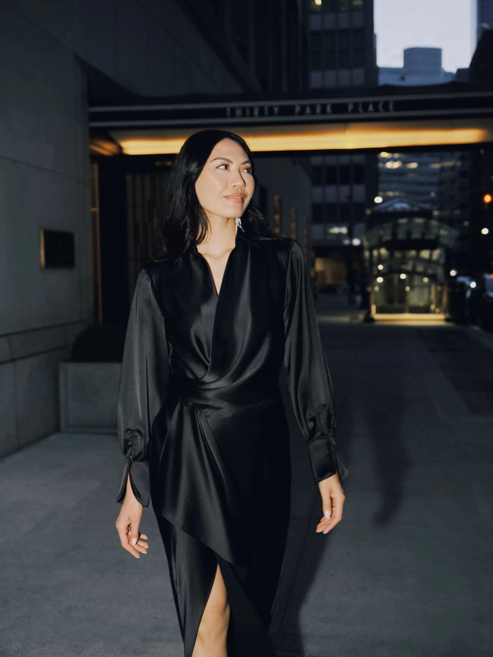 "Emery" Satin Long Sleeve Collared Dress - Image 6