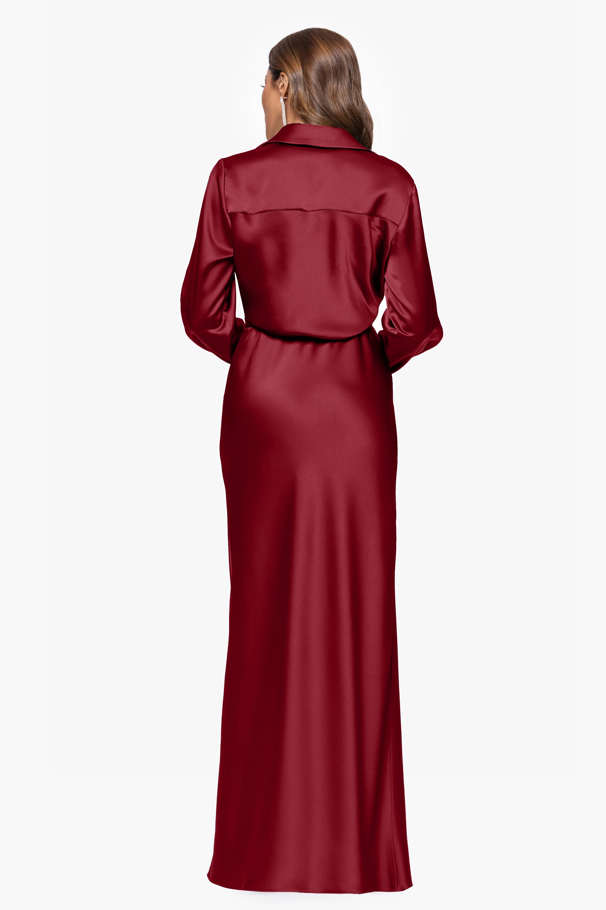 "Emery" Satin Long Sleeve Collared Dress - Image 11